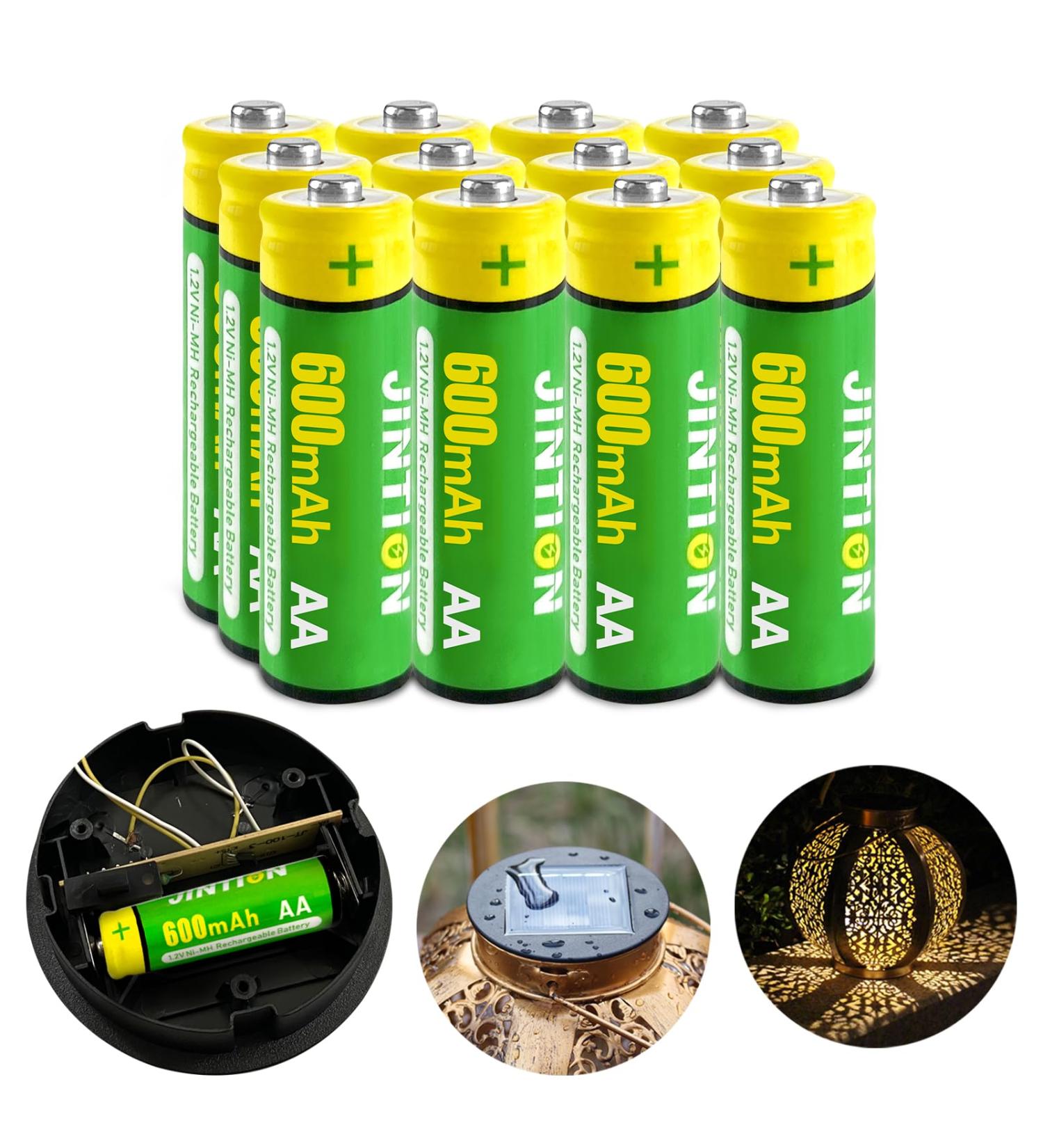 JINTION Rechargeable AA Batteries - 600mAh Ni-MH 1.2V Pre-Charged for Solar Lights & Garden Use - 12 Pack - Buy Online on GoSupps.com
