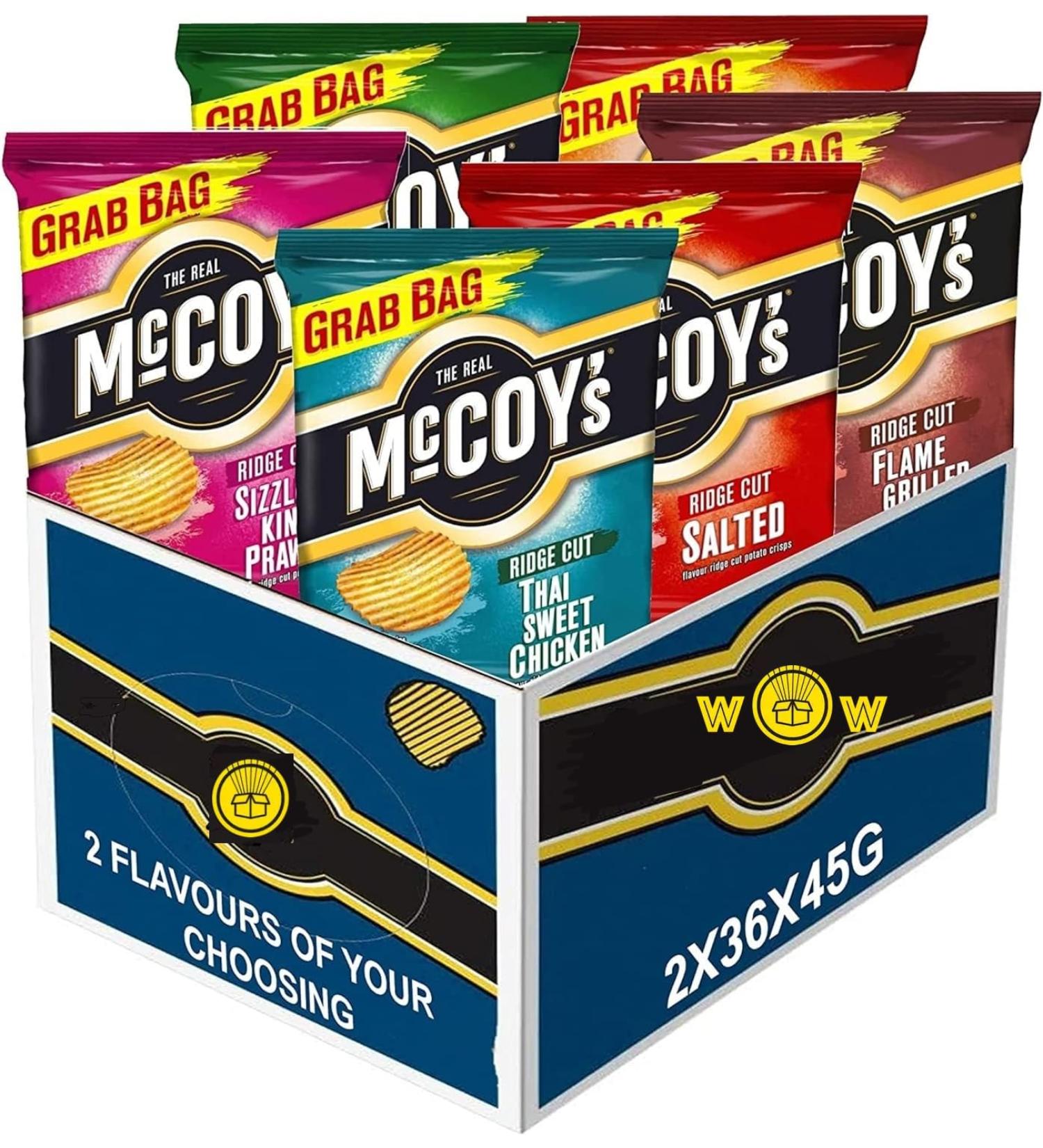 McCoy's Crisps Selection Pick 2 Cases of 36 x 45g Bags Any Flavours of Your Choosing | Includes 6 Varieties of Crunchy Potato Crisps Perfect for Snacking