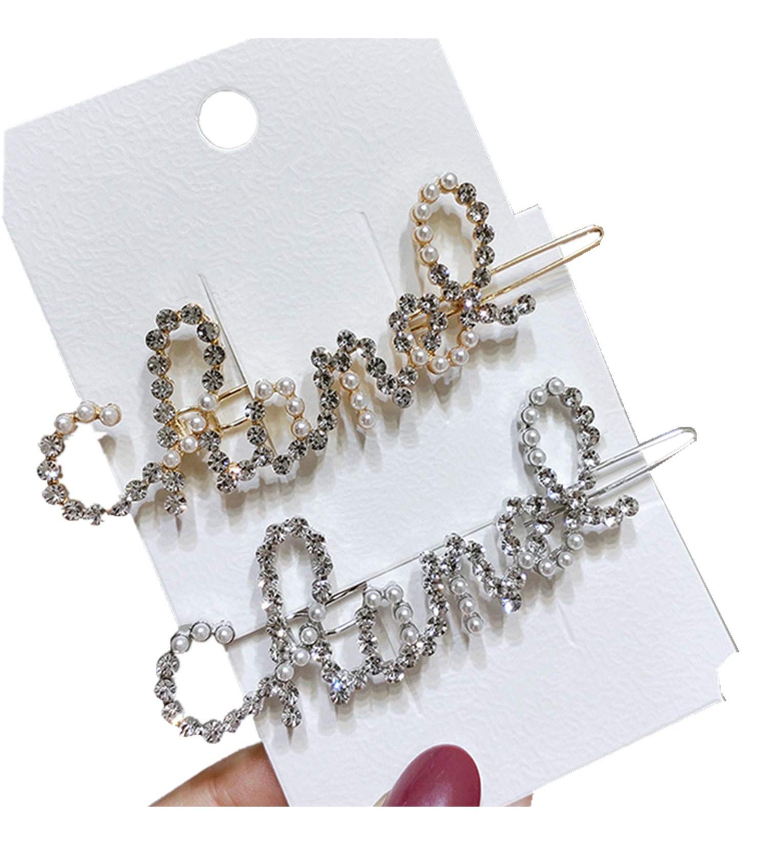 Shop Cuhair 2pcs Crystal Pearl Letter Hair Clips for Women - Large 9cm Vintage Gold Tone | International Shipping Available - Buy Online on GoSupps.com