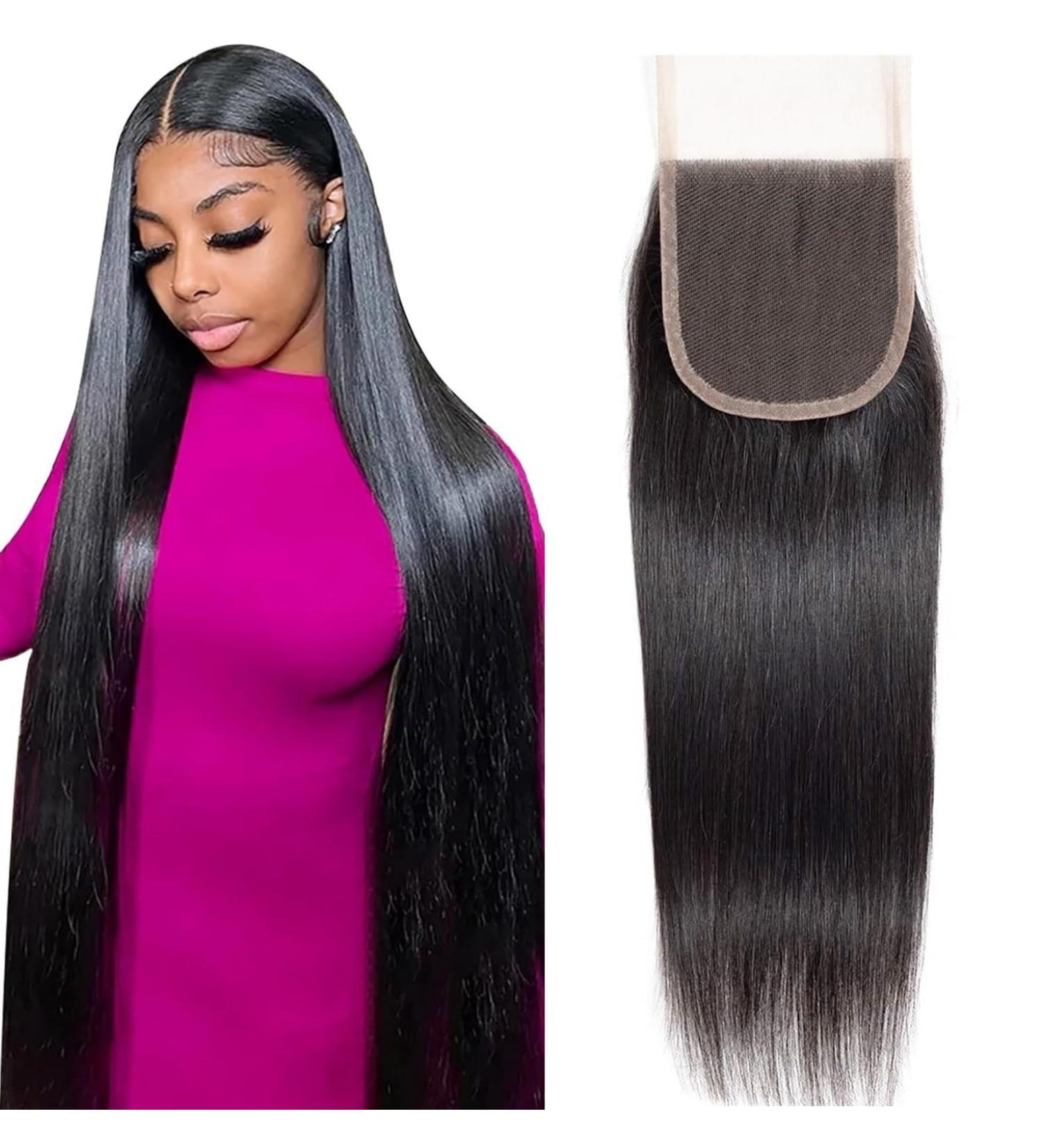 Straight Human Hair 4x4 HD Lace Closure Brazilian Hair Human Hair Closure for Black Women Natural Remy Hair Soft Swiss Lace Closure 18 Inch 18 Inch 4x4 Lace Closure - Buy Online on GoSupps.com
