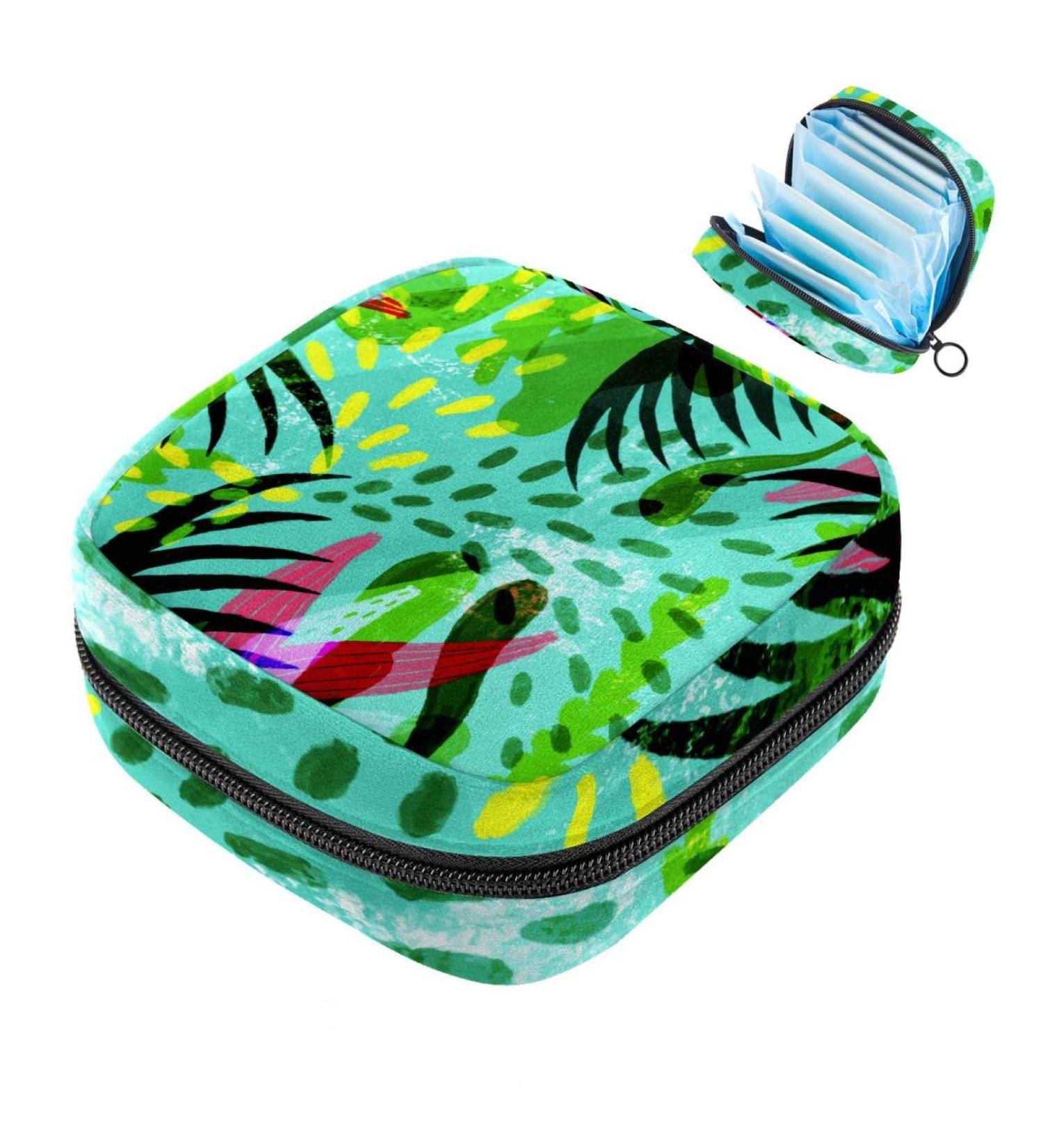 Tropical Leaf Sanitary Napkin Storage Bag - Portable Zippered Pouch for Teen Girls & Women | Ideal Travel Solution - Buy Online on GoSupps.com
