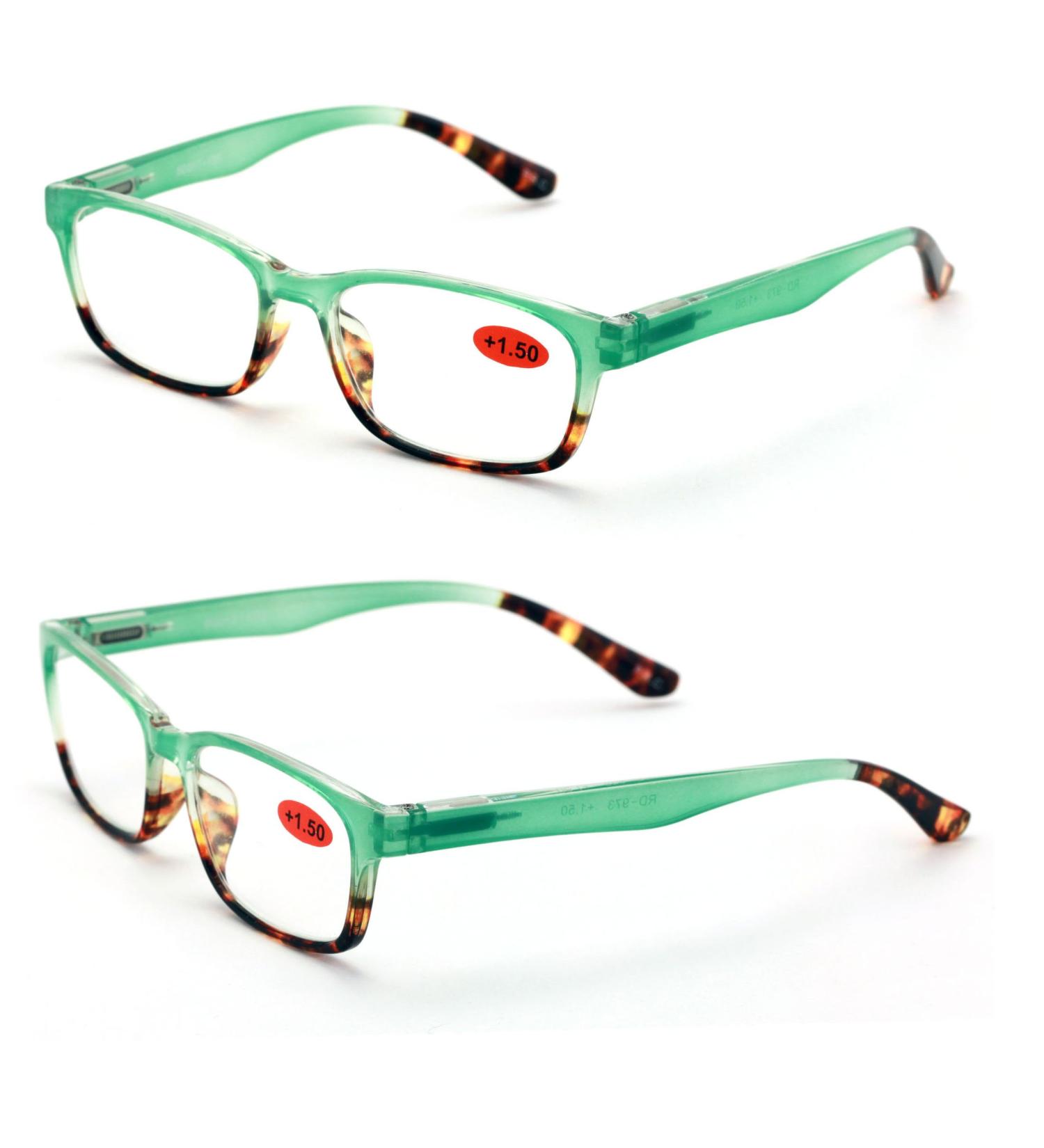 Stylish Classic Rectangle Reading Glasses for Women - 2 Pairs Tortoise Green 2.5x Spring Hinges - International Shipping Available - Buy Online on GoSupps.com