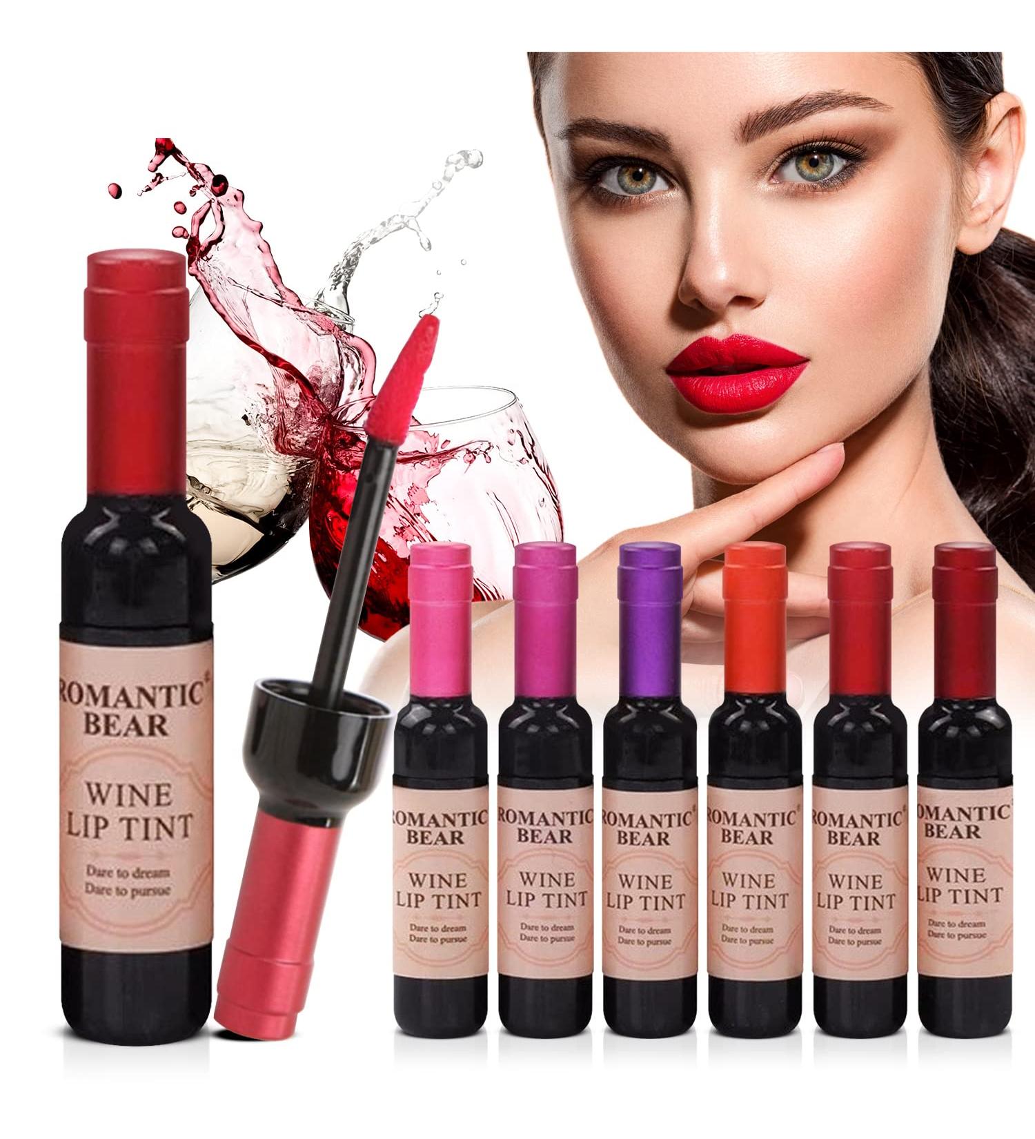DEALPLUSDEAL ROMANTIC BEAR Wine Lip Tint Set - 6 Pcs, Long Lasting & Waterproof Lip Gloss Collection - Buy Online on GoSupps.com