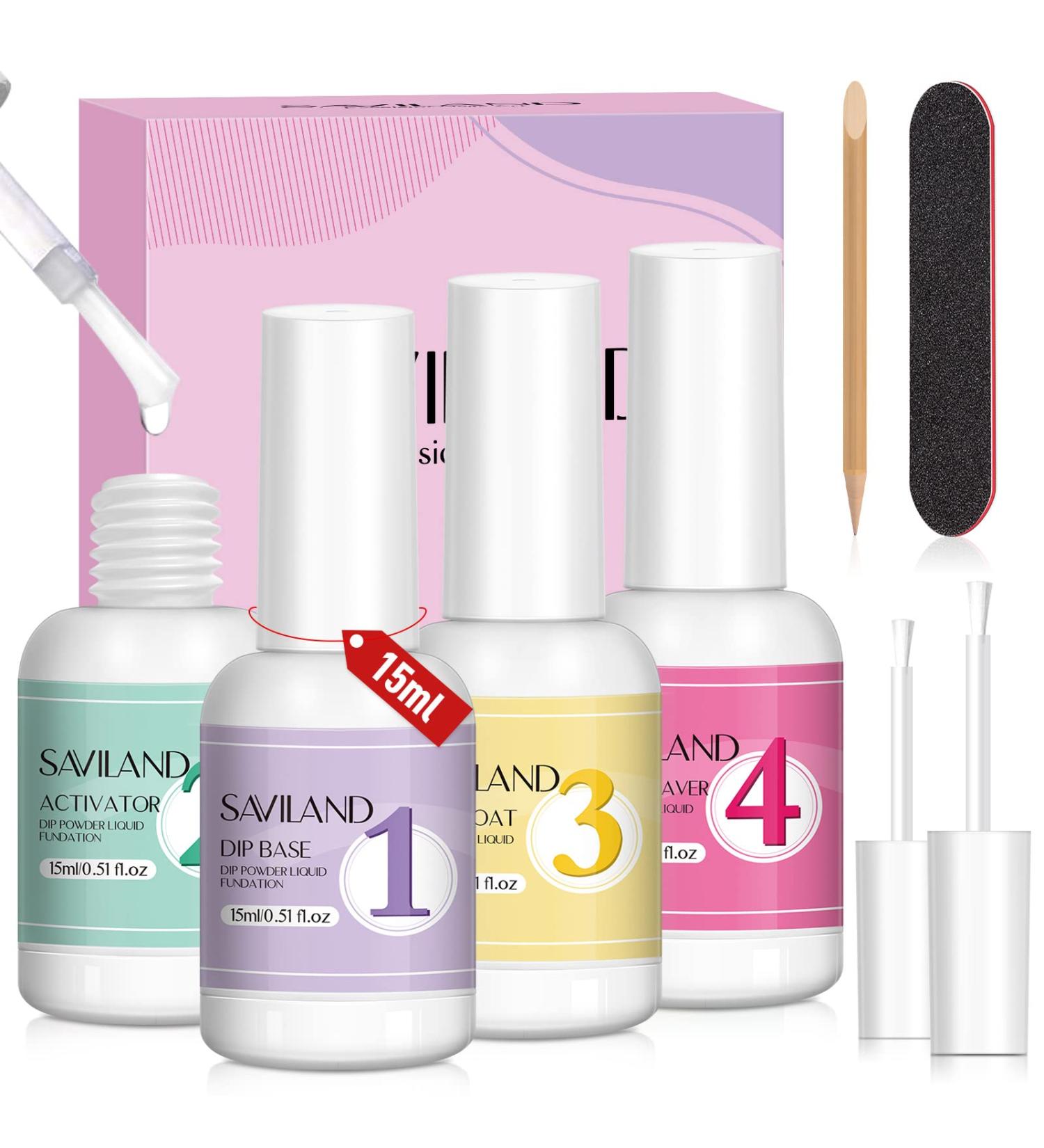 Saviland Dip Powder Liquid Set - 4+4 pcs French Manicure Starter Kit for Salon & DIY Use - Buy Online on GoSupps.com