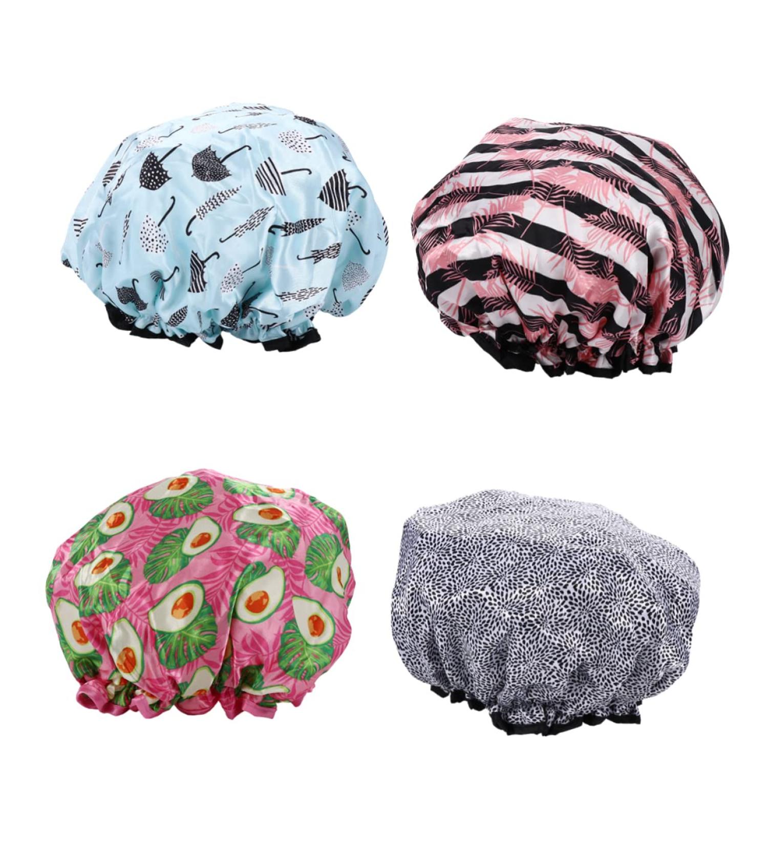 Kid's Double Layer Satin Shower Cap Set - Healeved 4pcs Thick Girl's Shower Cap Bonnet | Large Bath Cap for Girls | Elastic Bathing Cap for Kids - Buy Online on GoSupps.com