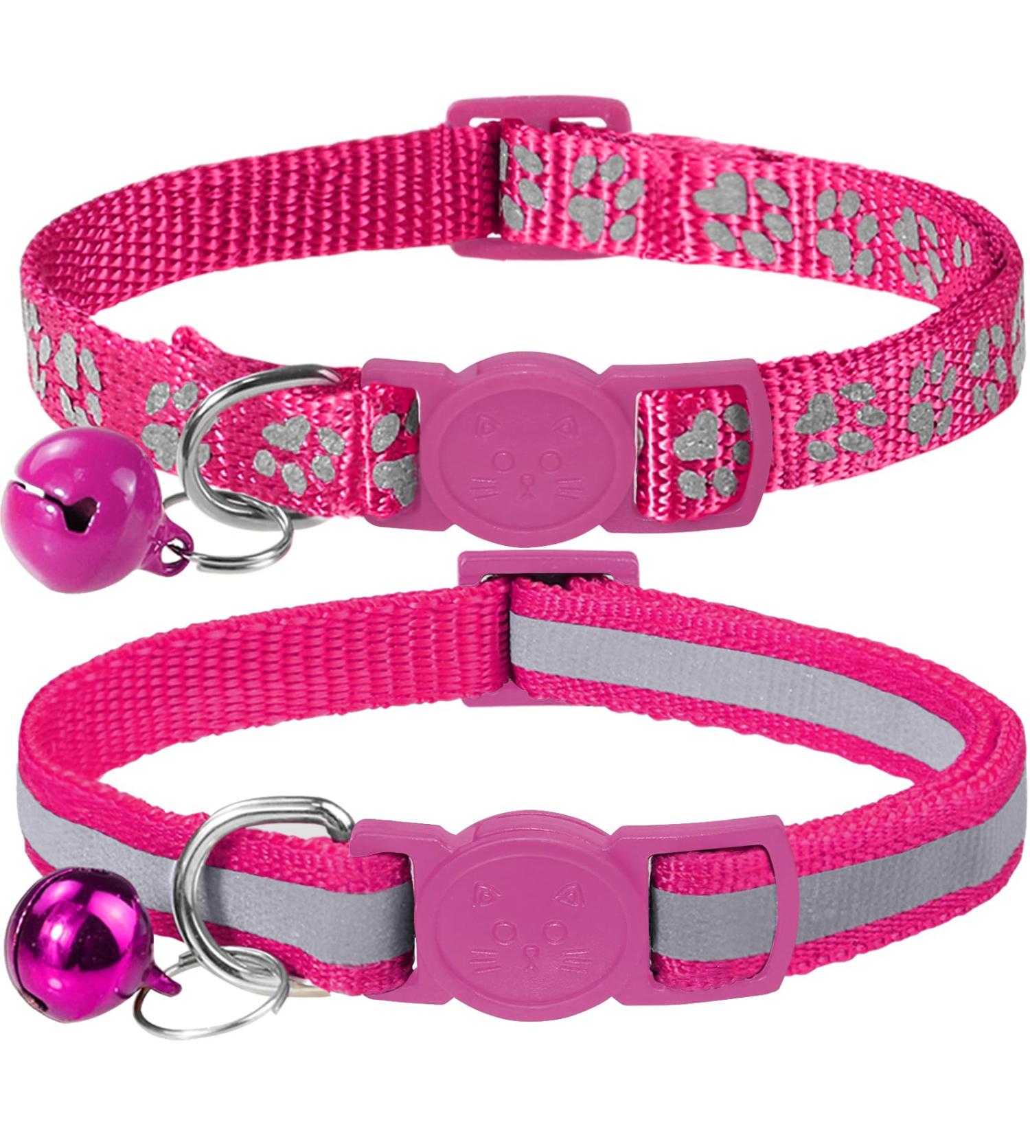 Taglory Reflective Cat Collar with Safety Clasp & Bell - 2-Pack Adjustable Hot Pink Collars for Cats & Kittens (15-20cm) - Buy Online on GoSupps.com