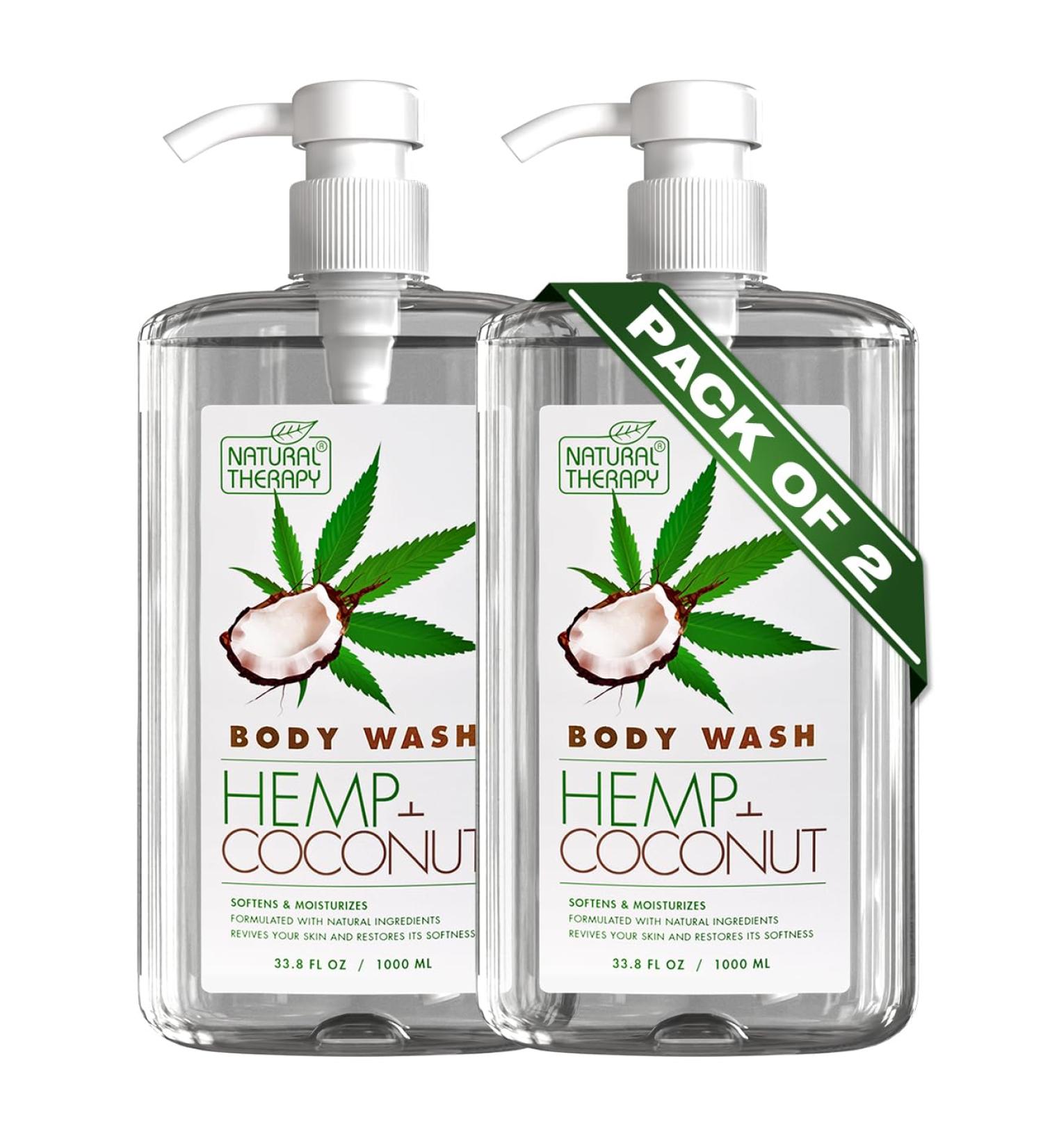 Natural Therapy Body Wash for Women and Men with Hemp & Coconut Oils - Shower Gel Cleanses and Moisturizing Skin - With Pure Dead Sea Minerals Nourish for Body - Pack of 2 (67.6 fl.oz) - Buy Online on GoSupps.com