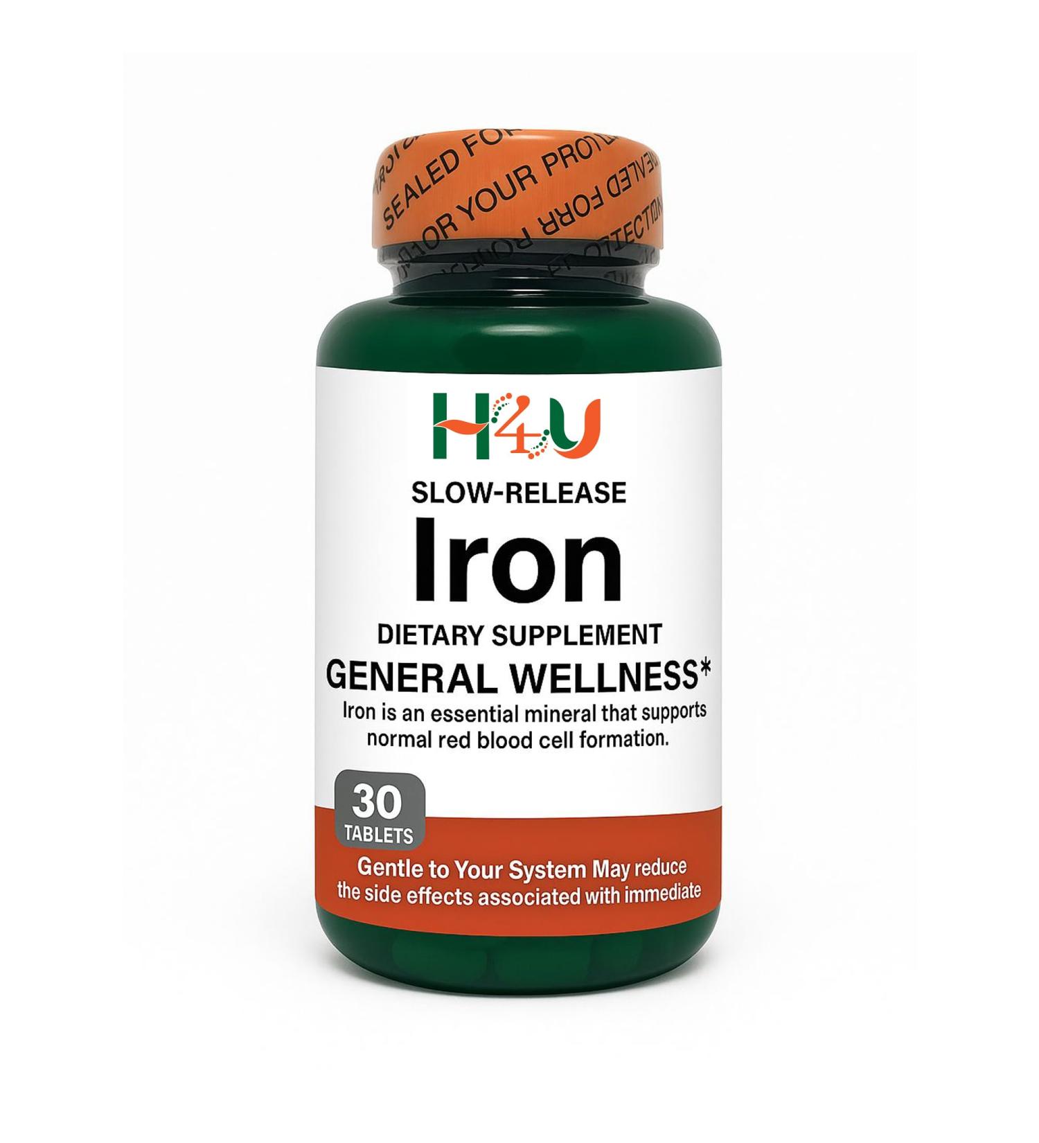 H4U Slow Release Iron Supplement (45mg) for Iron Deficiency - Complete Blood Support Formula. Increase Iron Levels Without Side Effects: High Potency Easy-to-Swallow Tablets - 30 Count. - Buy Online on GoSupps.com