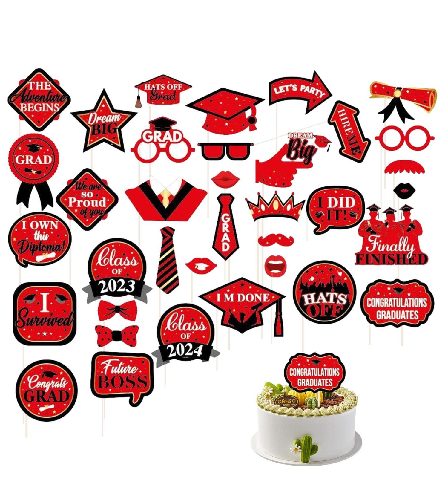 Graduation Cake Picks Cake Decor Signs Grad Cap Cupcake Picks Graduation Cap Diploma Cupcake Picks Graduation Cake Pick Decoration High School Aizuoni Red - Buy Online on GoSupps.com