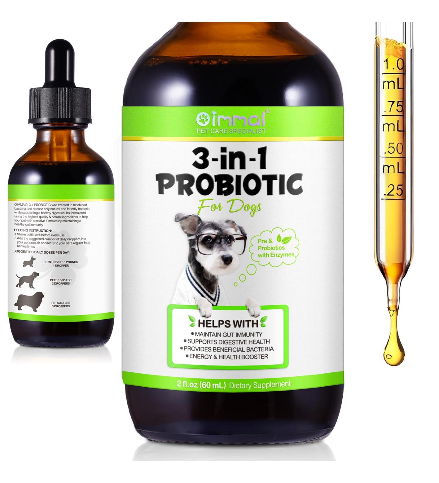 Probiotic for Dogs Natural 3 in 1 Dog Probiotic Drops Helps Relieve Diarrhea Supports Gut Health Itchy Skin Allergies Immunity Digestive Enzyme for Dog Supplement Bacon Flavor - 2 fl.oz - Buy Online on GoSupps.com