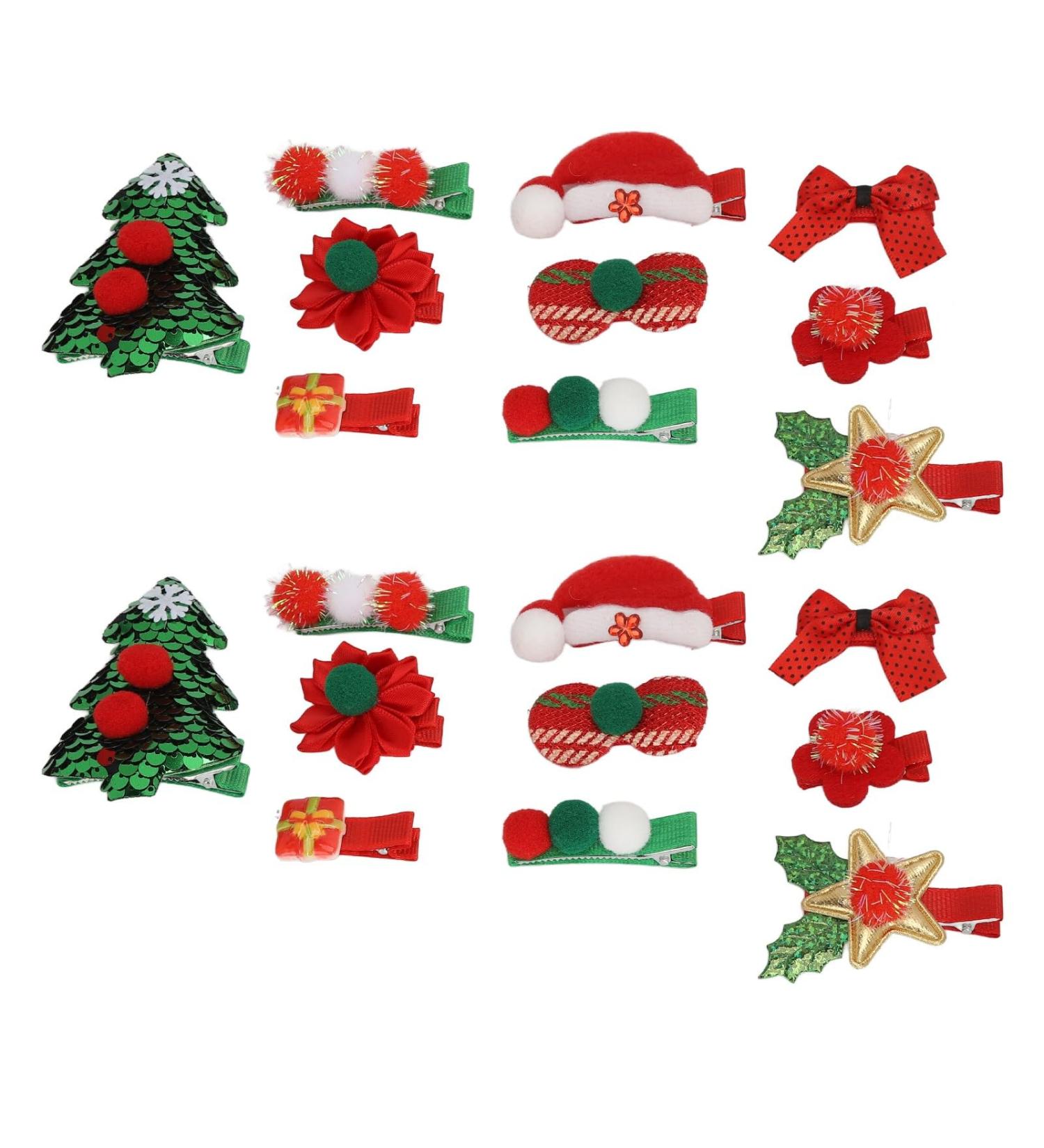 12 Pieces Christmas Glitter Flowers with Clips Xmas Tree Ornament Poinsettias Decor Red Green Snowflake for Cosplay Presents - Buy Online on GoSupps.com