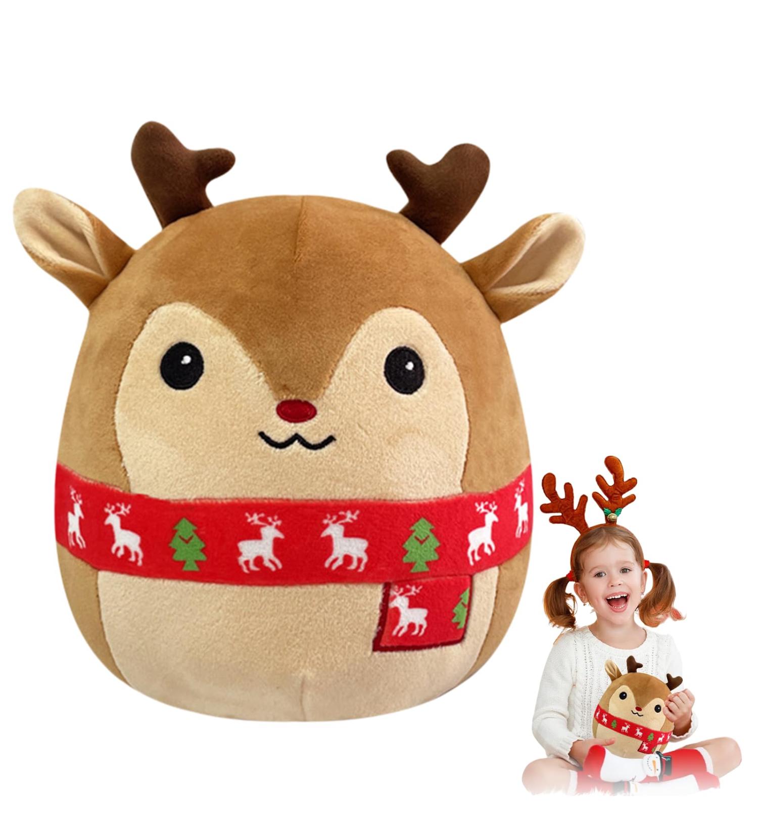 Christmas Elk Stuffed Animal Plush Pillow - Cute Xmas Toy for Kids | Soft Hugging Pillow for Boys and Girls - Perfect Birthday or Christmas Gift | Ideal for Sofa, Bedroom, Kids Room Decor - New Arrival - Buy Online on GoSupps.com