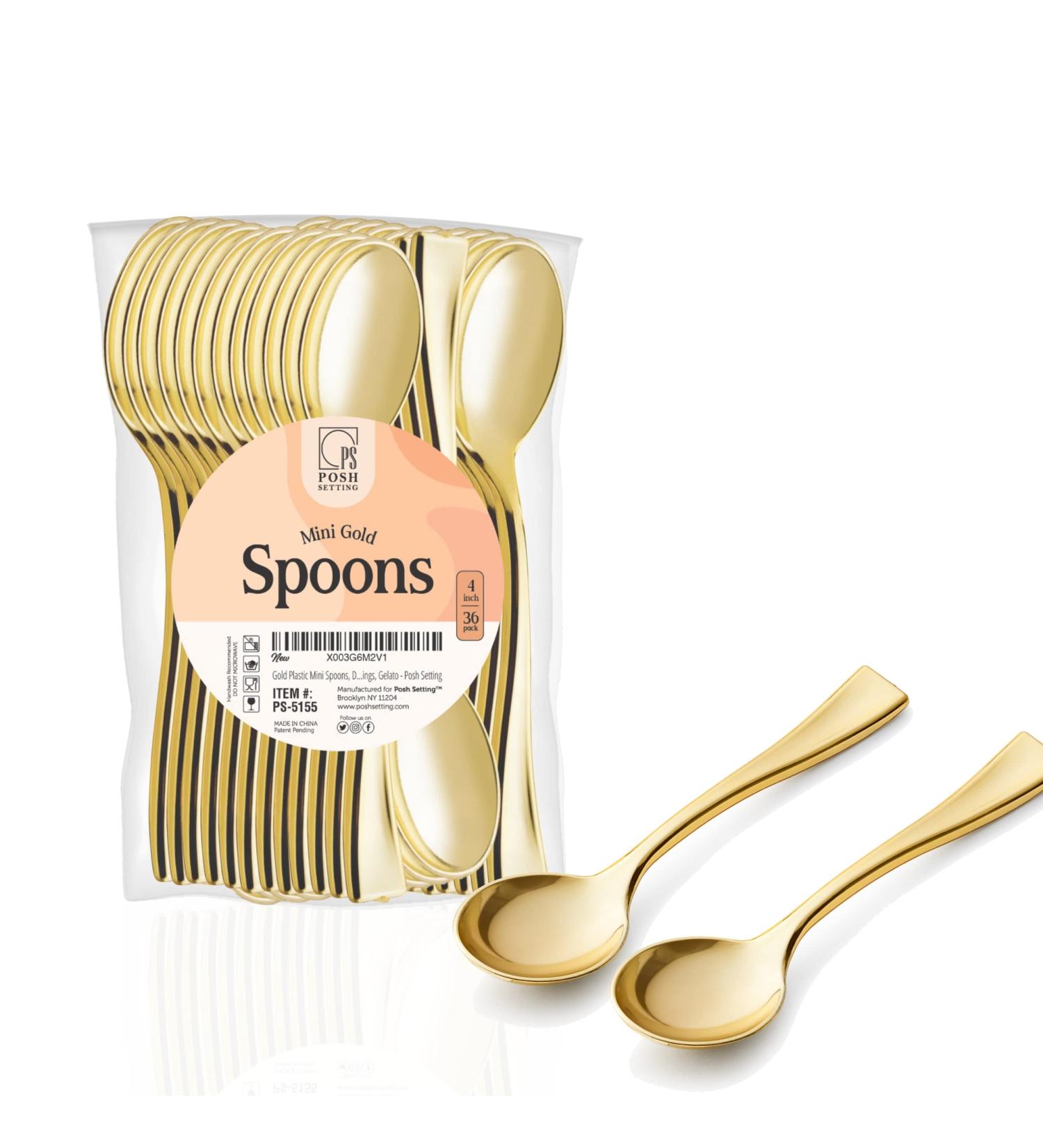 Gold Mini Spoons - 36 Count Disposable 4 inch Tiny Spoons for Desserts, Appetizers, and Tastings - Elegant Gold Plastic Utensils by Posh Setting - Buy Online on GoSupps.com