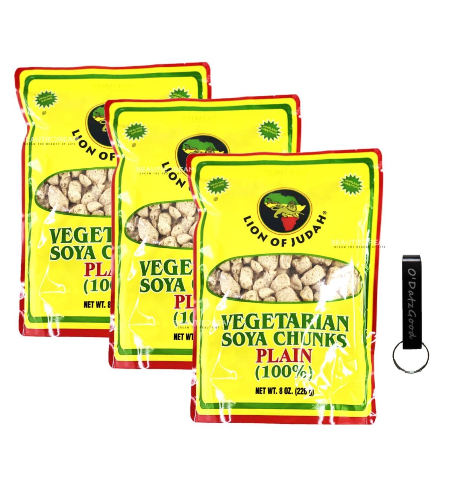 Vegetarian Soya (Soy) Chunks by Lion of Judah - Pack of 3 Sealed with ODatzGood Keychain Bottle Opener - Pack of 2 - Buy Online on GoSupps.com
