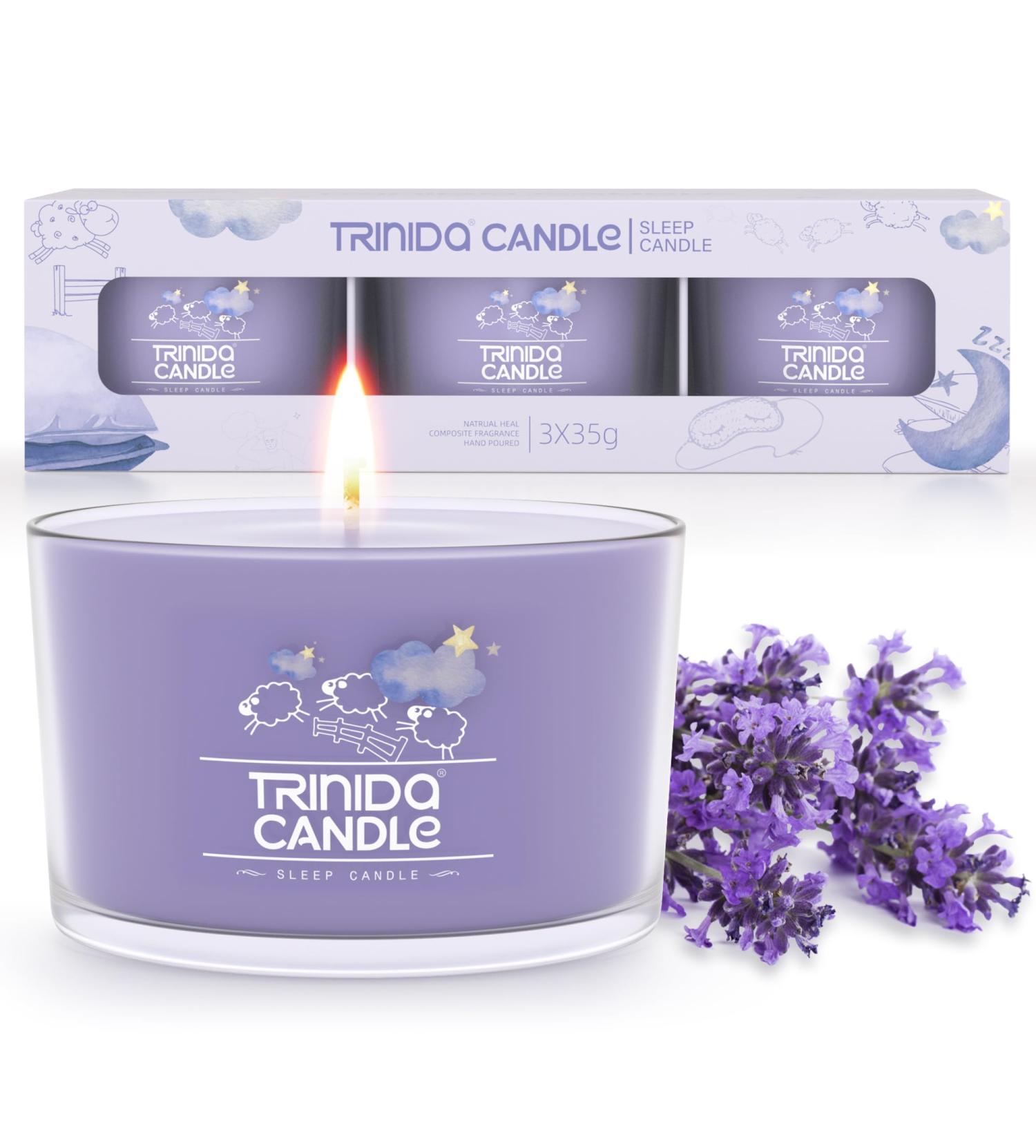 TRINIDa Sleep Candles Gift Set - 17 Variants for Perfect Sleep & Stress Relief - Lavender Geranium Ylang Ylang Scented Votives - Light Purple - Buy Online on GoSupps.com