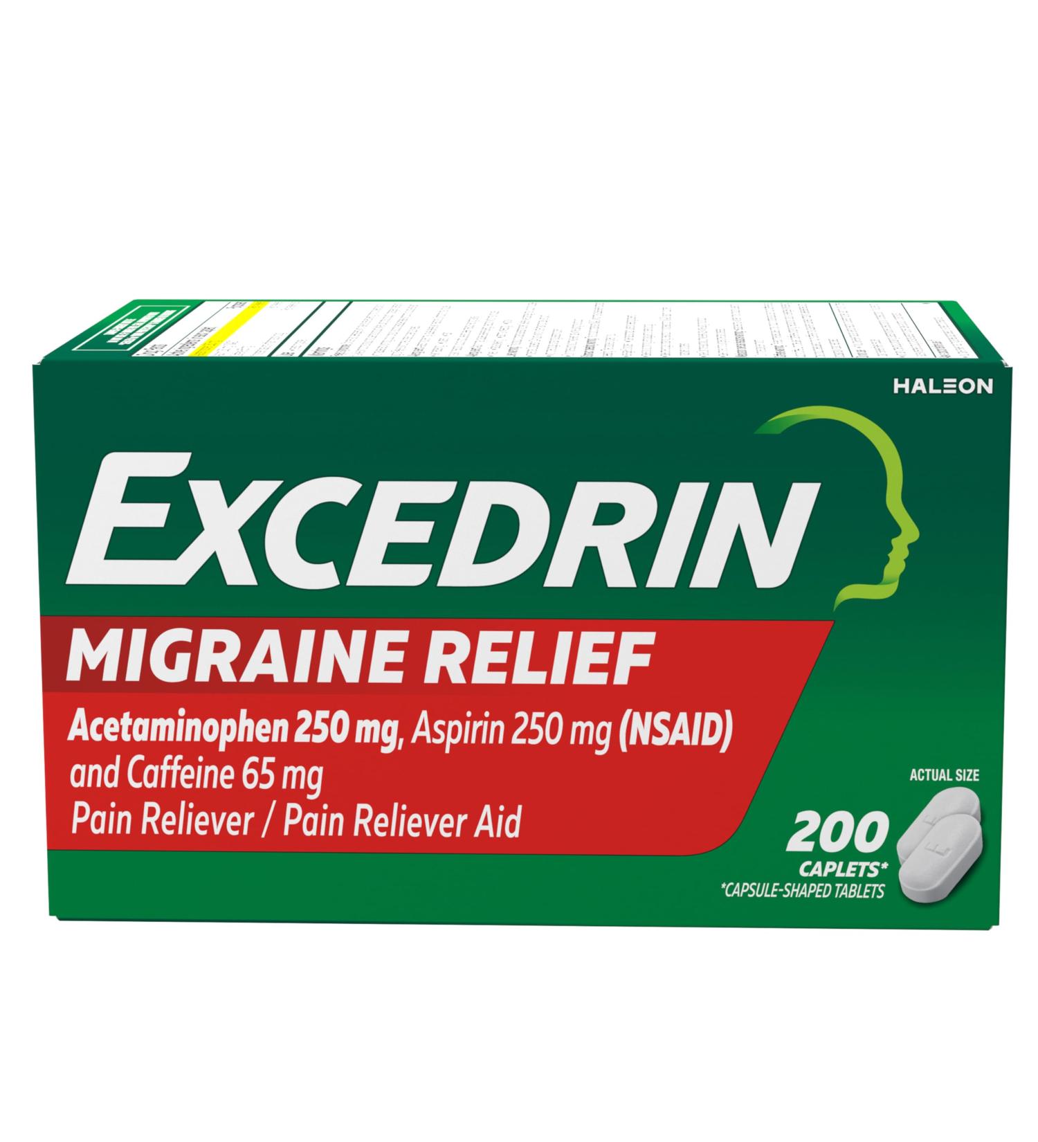 Excedrin Migraine Relief Caplets to Alleviate Migraine Symptoms - 200 Count Migrane Relief - 200 Count - Buy Online on GoSupps.com