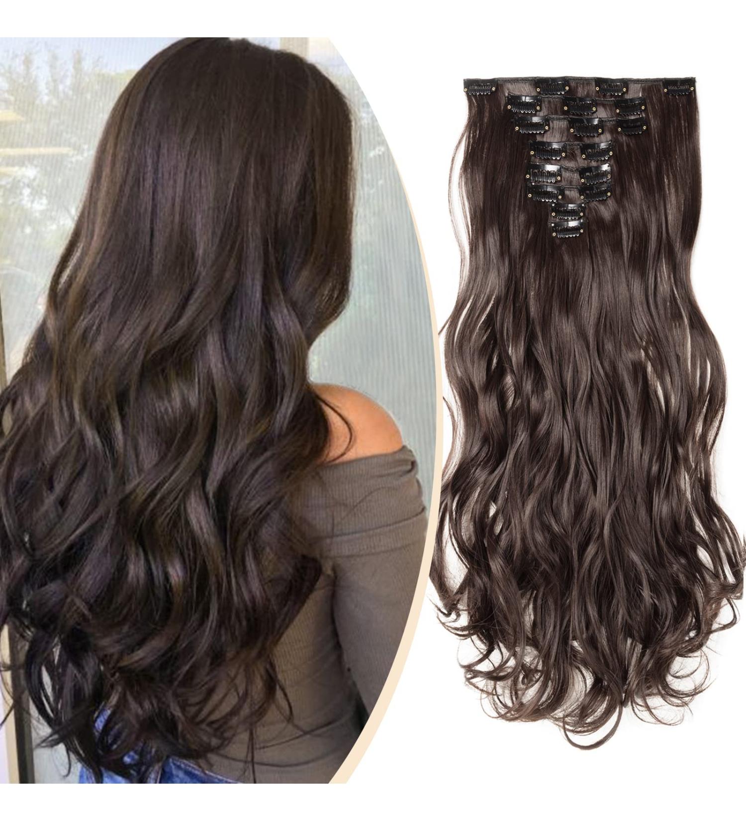 S-noilite 17 Full-Head Clip-In Wavy Hair Extensions - Dark Brown Dip Dye | 8pcs 43cm Long Hair Extensions - Buy Online on GoSupps.com