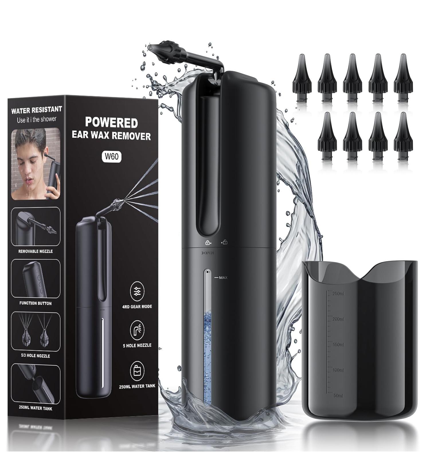 Electric Ear Wax Removal Kit - 4 Pressure Modes for Safe & Effective Ear Cleaning - Includes Basin and 10 Tips - Black - Buy Online on GoSupps.com