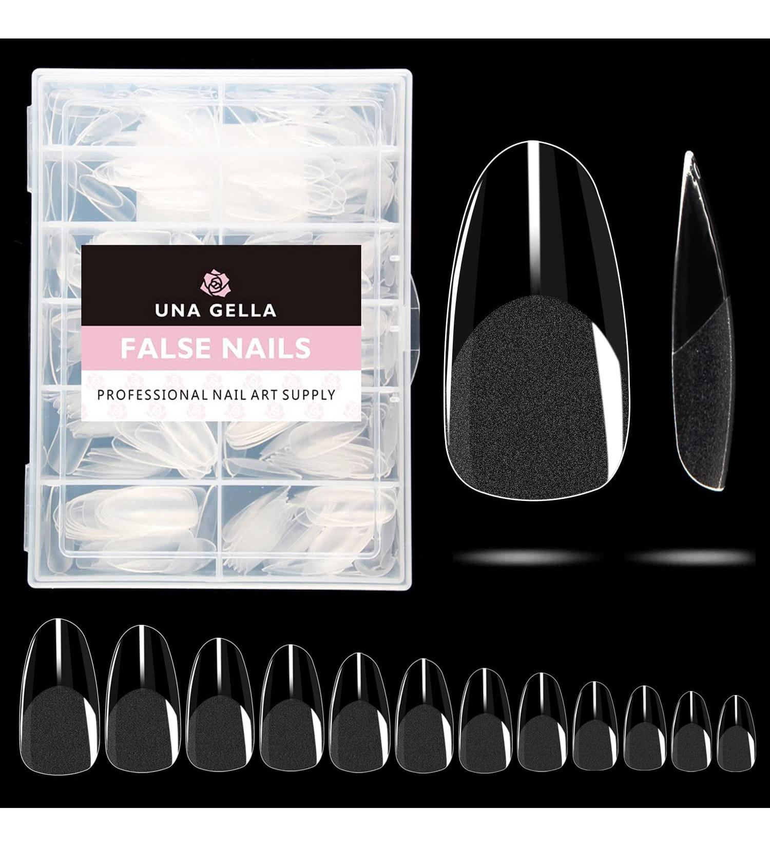UNA GELLA Soft Gel Almond Oval Nail Tips 216pcs - Full Cover Acrylic False Nails for Nail Extension, DIY Nail Salon - 12 Sizes - Buy Online on GoSupps.com