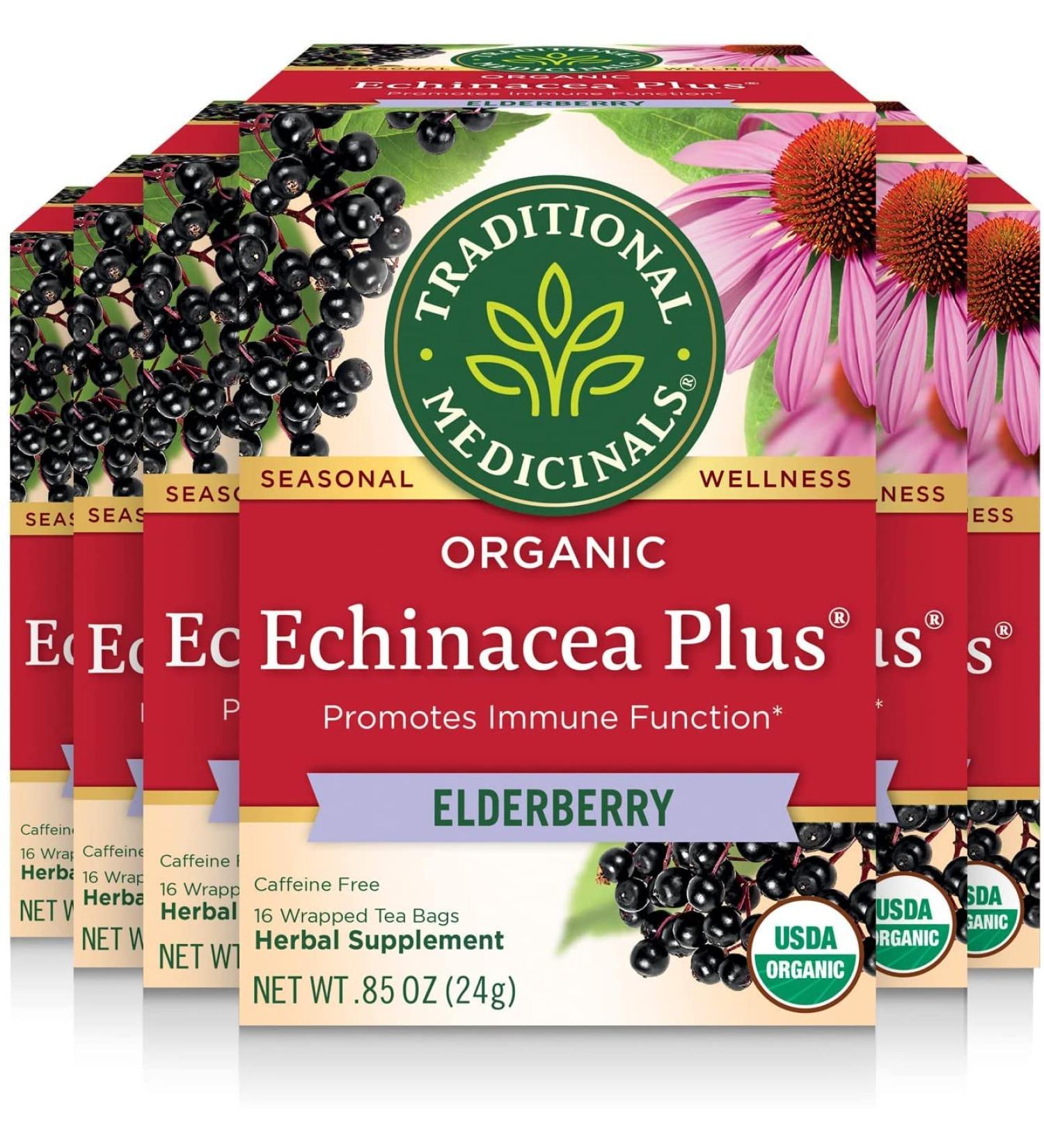 Traditional Medicinals - Organic Echinacea Plus Elderberry Herbal Tea (Pack of 6) - Help Fight off Respiratory Tract Infections - 96 Tea Bags Total Echinacea Plus Elderberry 16 count (Pack of 6) - Buy Online on GoSupps.com