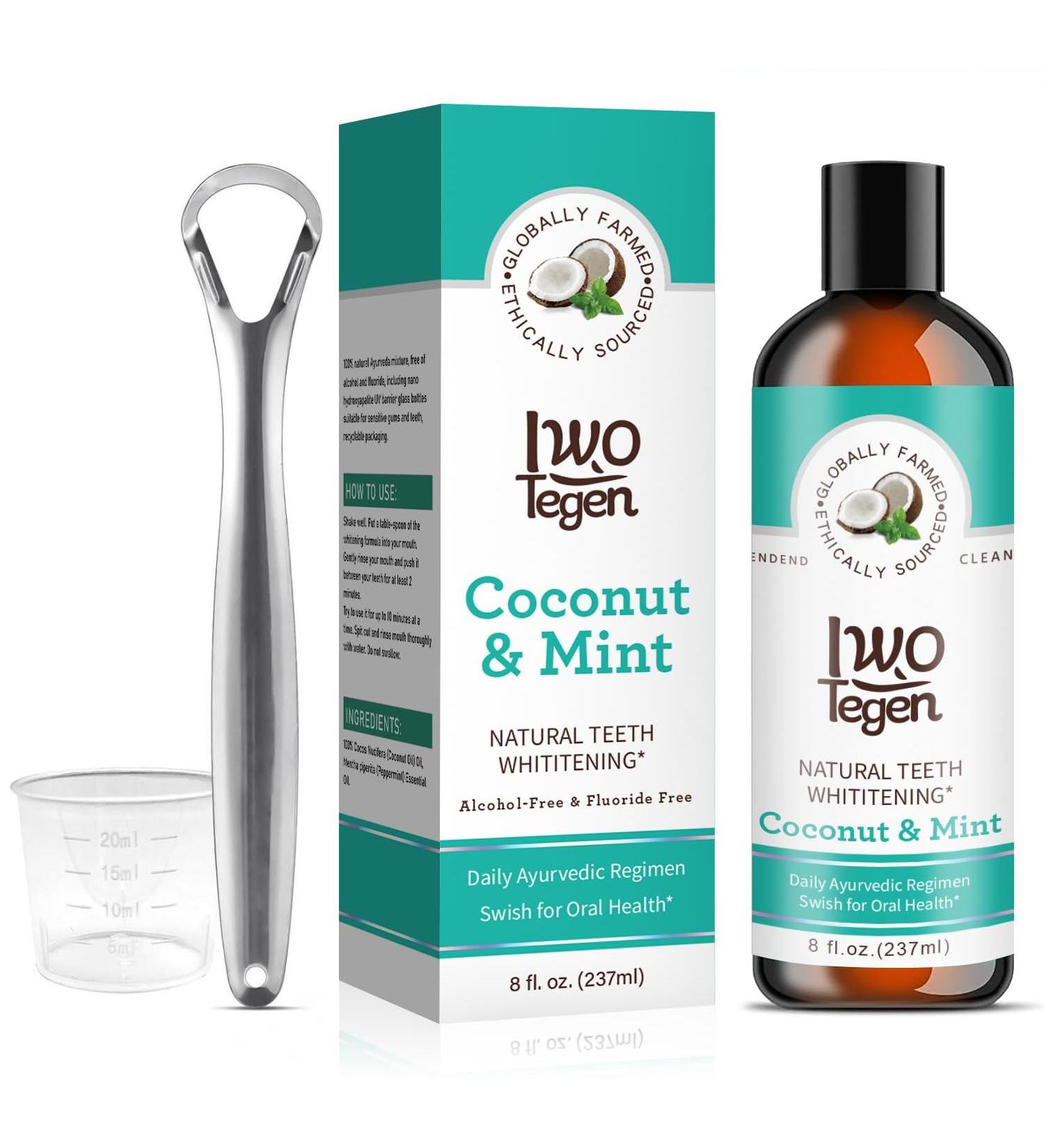 Coconut Pulling Oil & Mint Oil Pulling Mouthwash | Natural Teeth Whitening & Fresh Breath Tongue Scraper Included - Buy Online on GoSupps.com