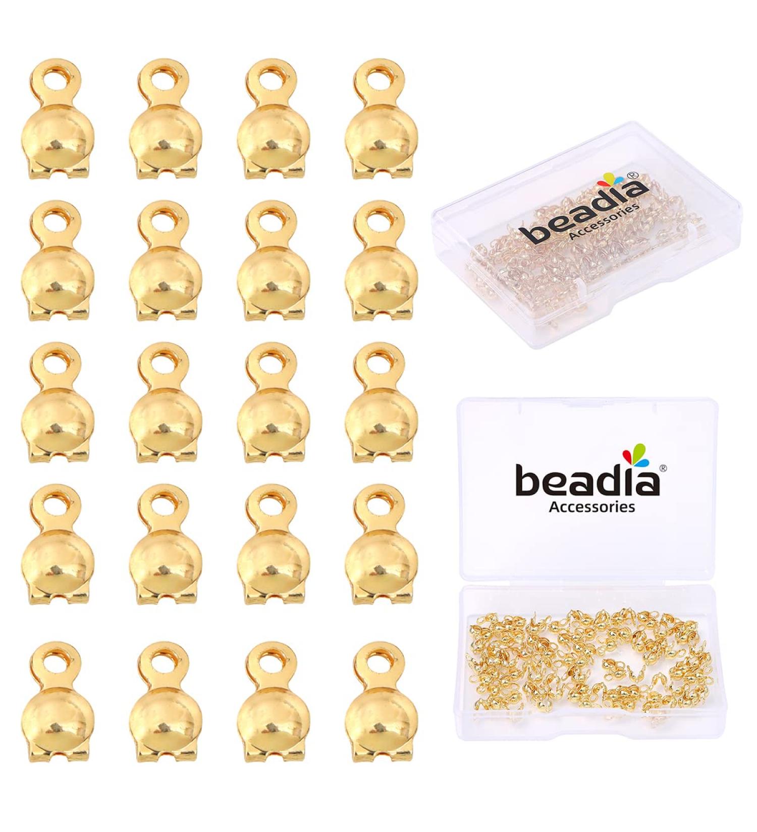 BEADIA 14K Gold Plated End Caps 3x6mm - 200pcs | Non Tarnish Jewelry Making Findings - Buy Online on GoSupps.com