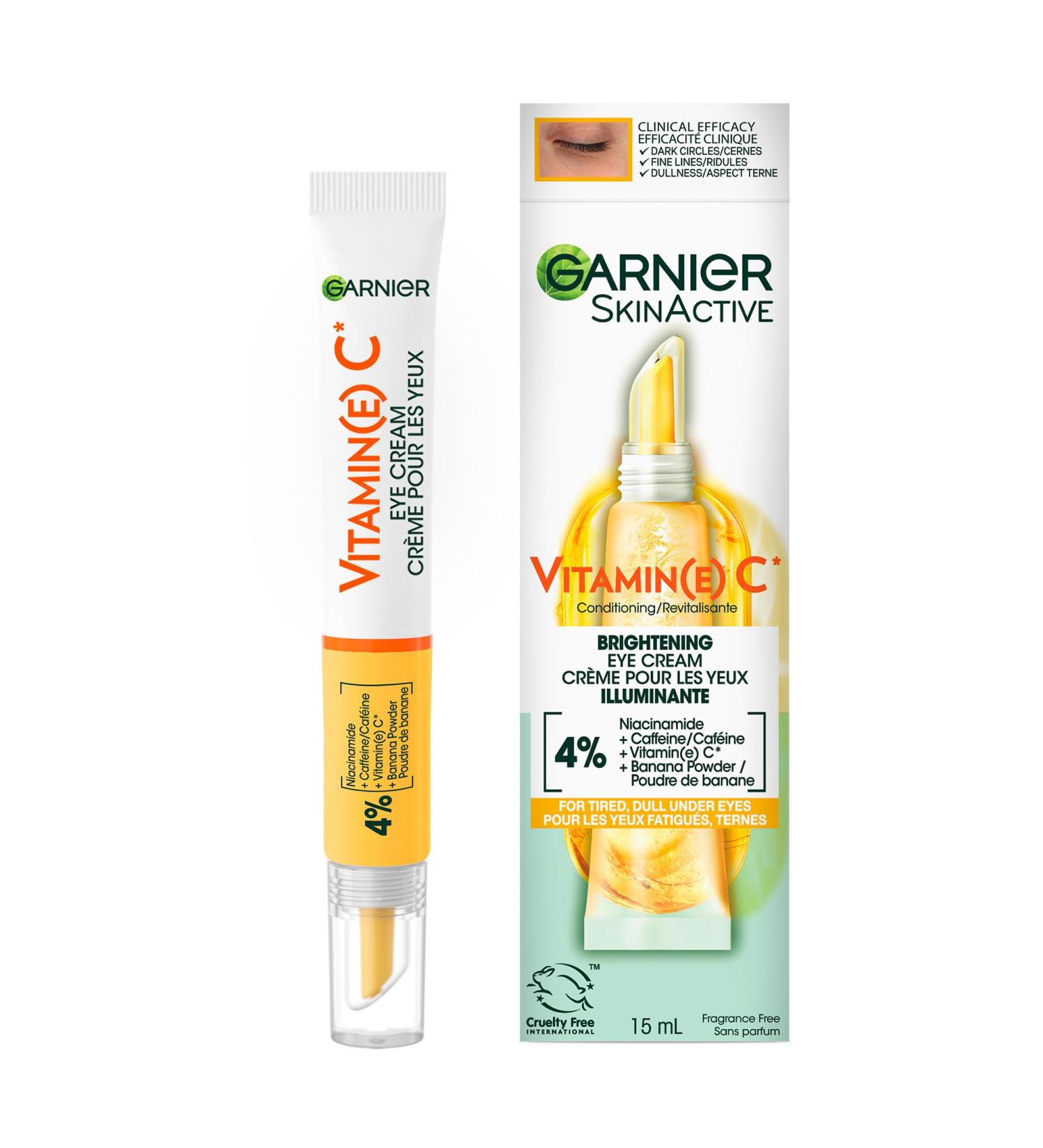 Garnier Brightening Eye Cream with Vitamin C Reduces the Appearance of Dark Circles and Fine Lines for Well-Rested Brighter More Radiant Skin Garnier SkinActive - 15ml - Buy Online on GoSupps.com