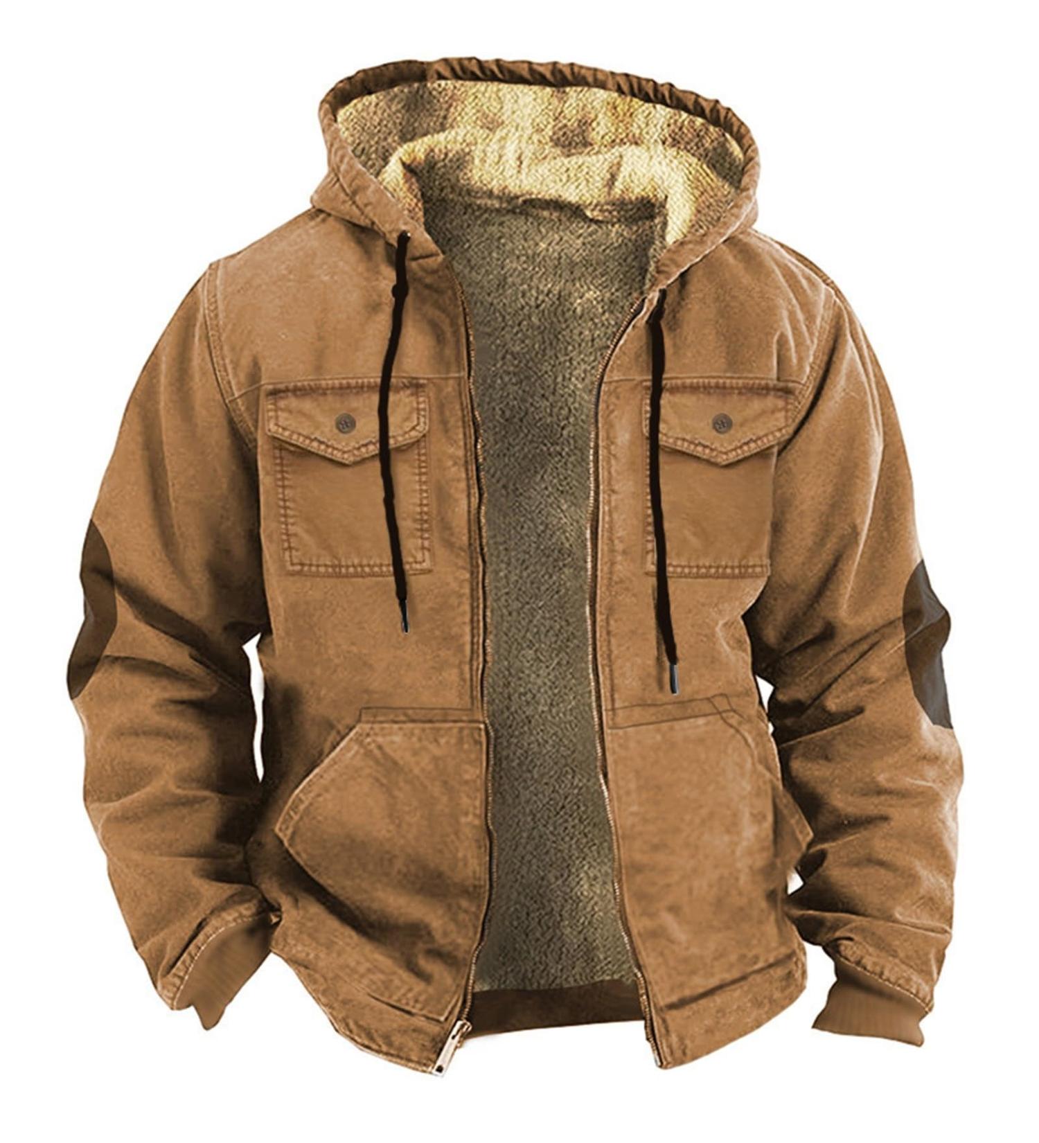 Hanxiulin Men's Oversized Plush Jacket - Warm Lined Fleece Coat Elegant Winter Wool Hooded Sweat Jacket Casual Slim Fit in Coffee XXL - Buy Online on GoSupps.com