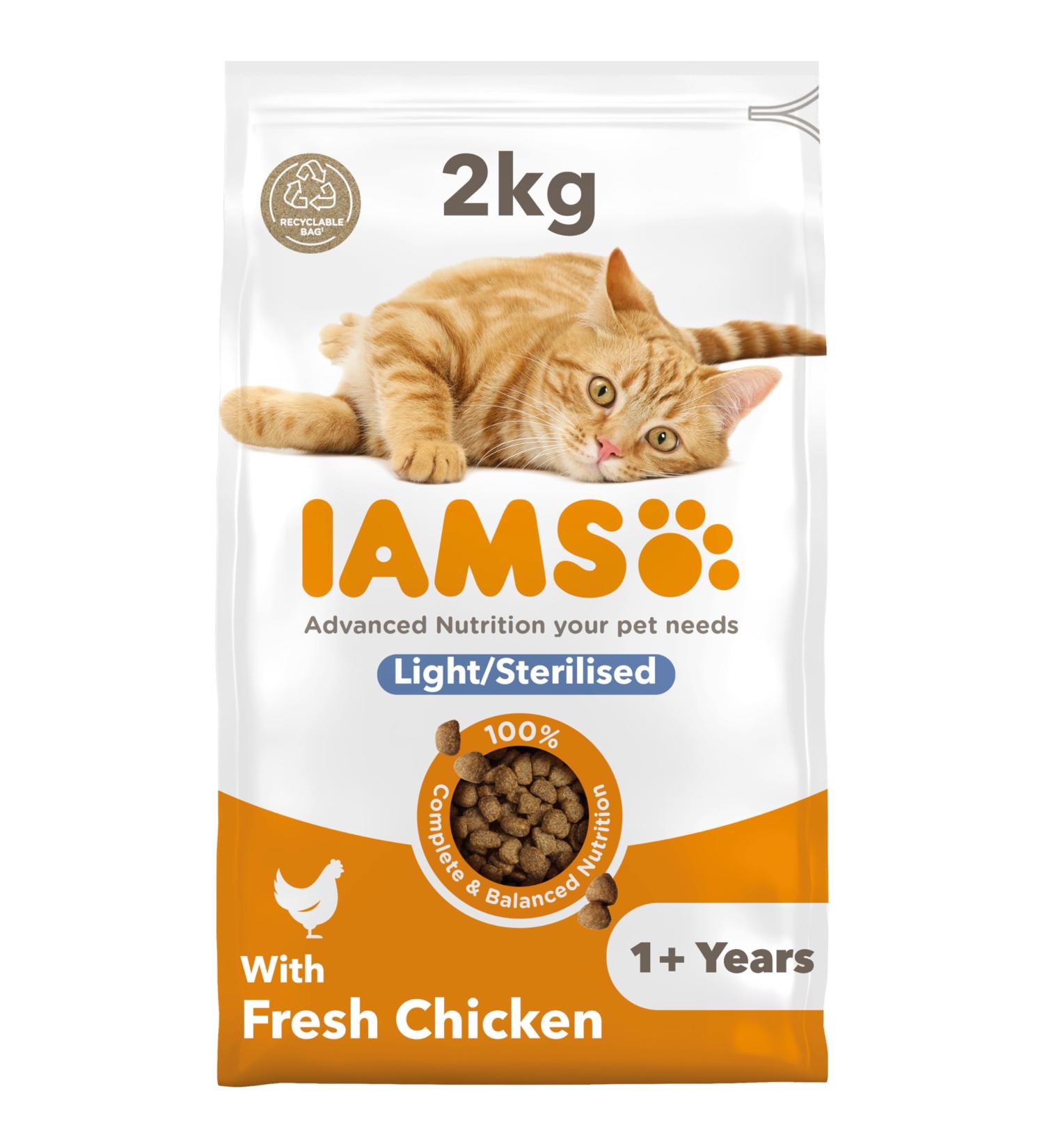 IAMS for Vitality Sterilised cat food - Dry food for sterilised/ castrated cats from 1 year with fresh chicken 2 kg (Packing May Vary) - Buy Online on GoSupps.com