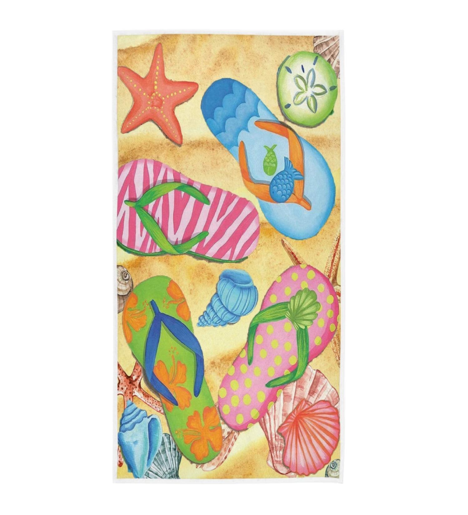Vdsrup Beach Flip Flops Hand Towels - Summer Seashell Starfish Design - Soft Kitchen Tea Towel - 16 X 30 in - Housewarming Gift - Buy Online on GoSupps.com