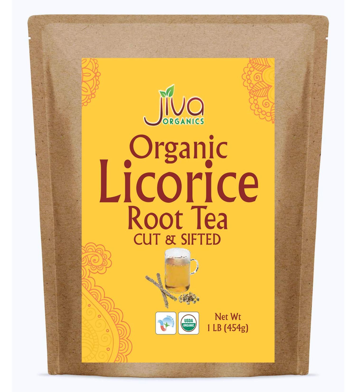 Jiva Organics Organic Licorice Root Tea (Cut & Sifted) Bulk 1 Pound Kraft Bag - Non-GMO, Dried & Pure - Glycyrrhiza glabra