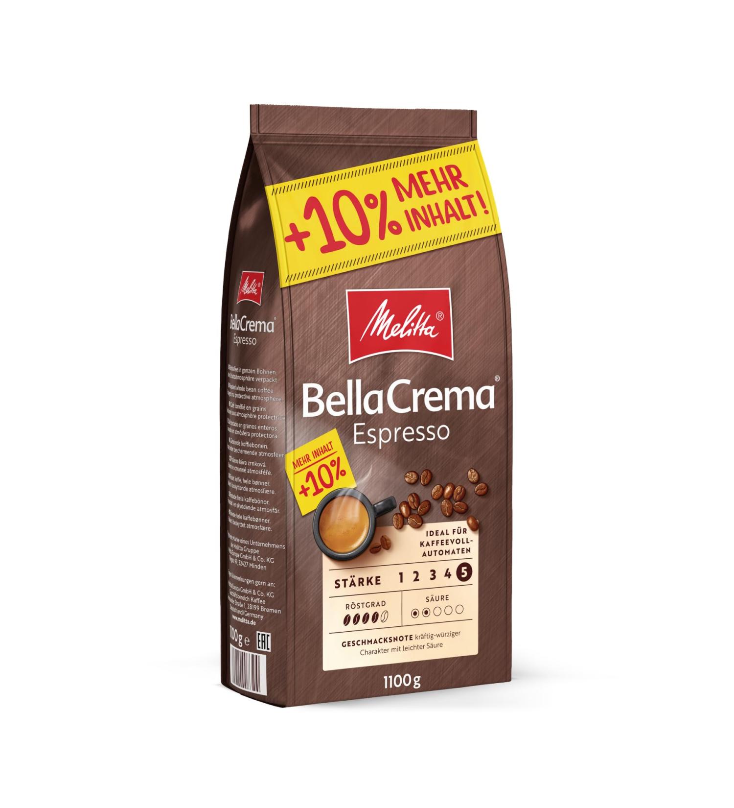 Melitta Bellacrema Espresso Coffee Beans 1.1kg - Premium Strong Roasted for Fully Automatic Machines Strength 5 Made in Germany - Buy Online on GoSupps.com