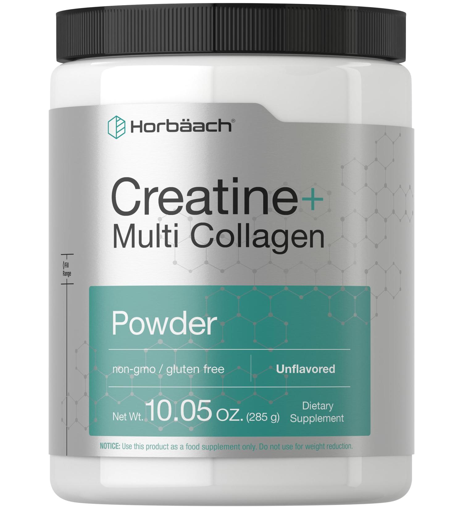 Horb ach Creatine Monohydrate Powder | with Collagen and L-Taurine | 10.05 oz | Unflavored | for Women and Men | Non-GMO Gluten Free - Buy Online on GoSupps.com