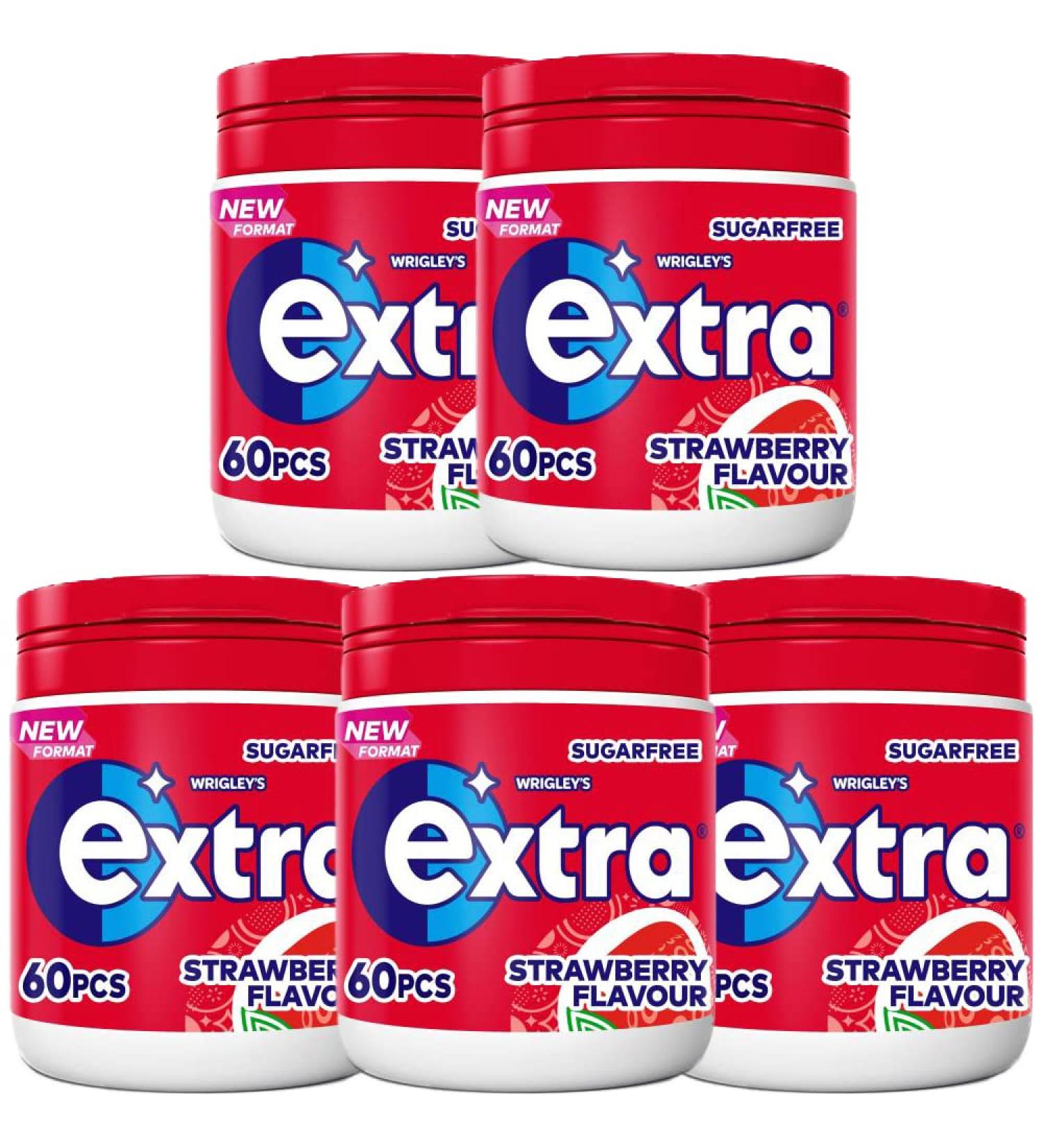 5 x 60 piece Tub Strawberry Flavour Chewing Gum Sugar Free Dental Oral Care