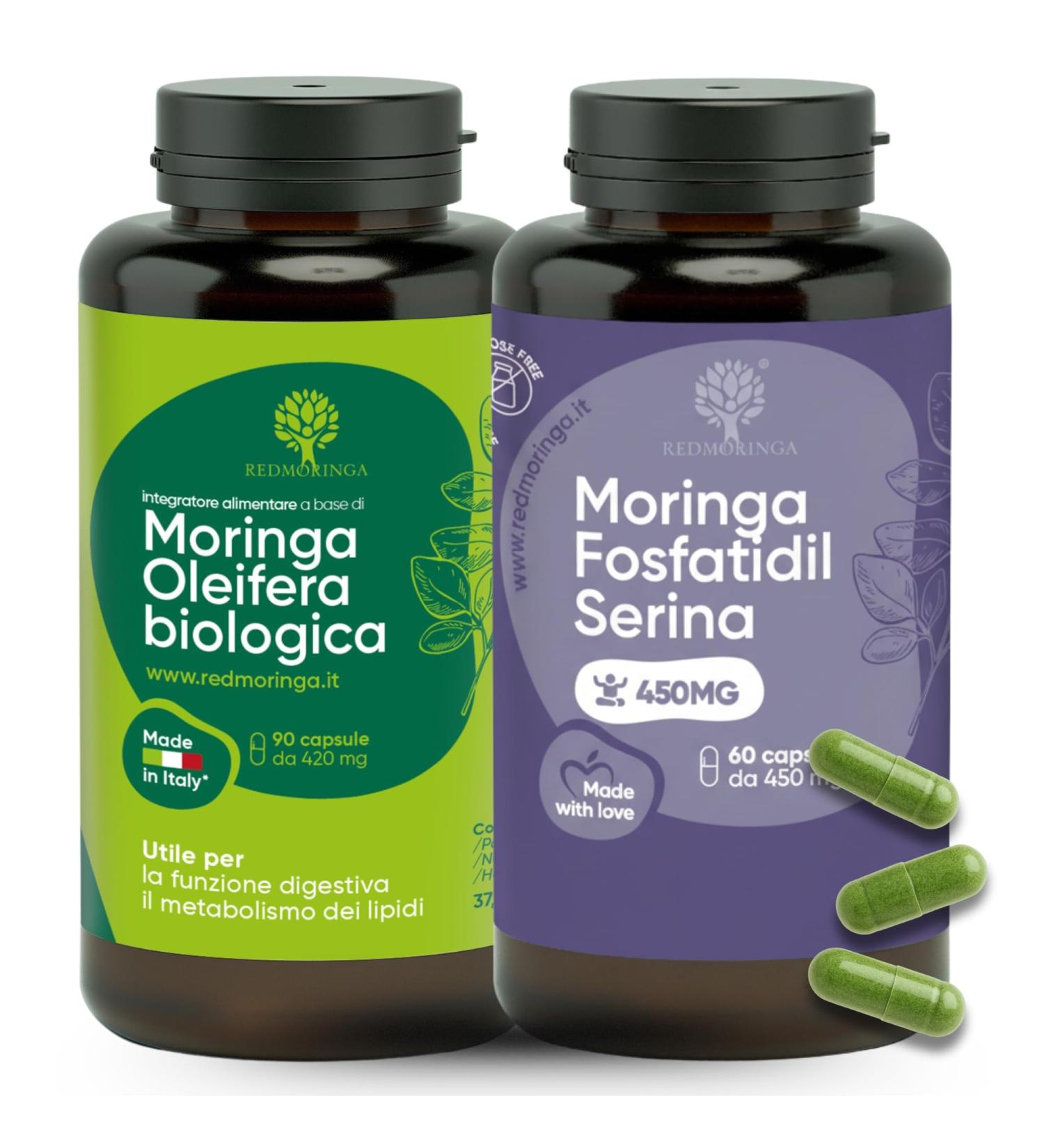  RedMoringa LOW CORTISOLO Phosphatidylserine 450 mg + Moringa Oleifera Organic | For Cortisol Lowering Stress Belly | Memory Supplement and Concentration | 150 Vegetable Capsules Made in Italy | - Buy Online on GoSupps.com