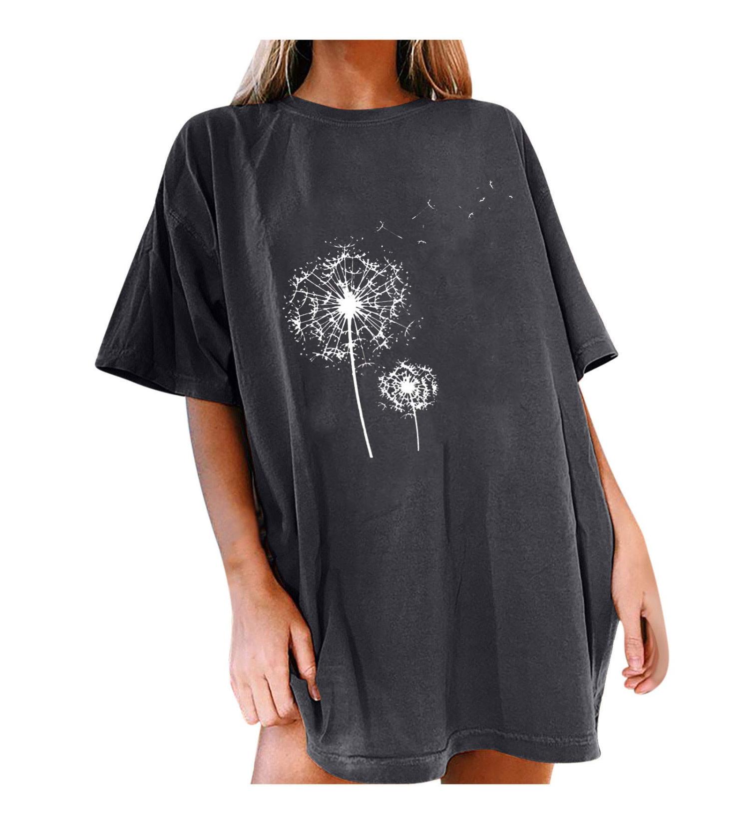 Vintage Oversized Women's Short Sleeve T-Shirt - Letter Print Graphic Tee in Grey - Size Medium - Buy Online on GoSupps.com