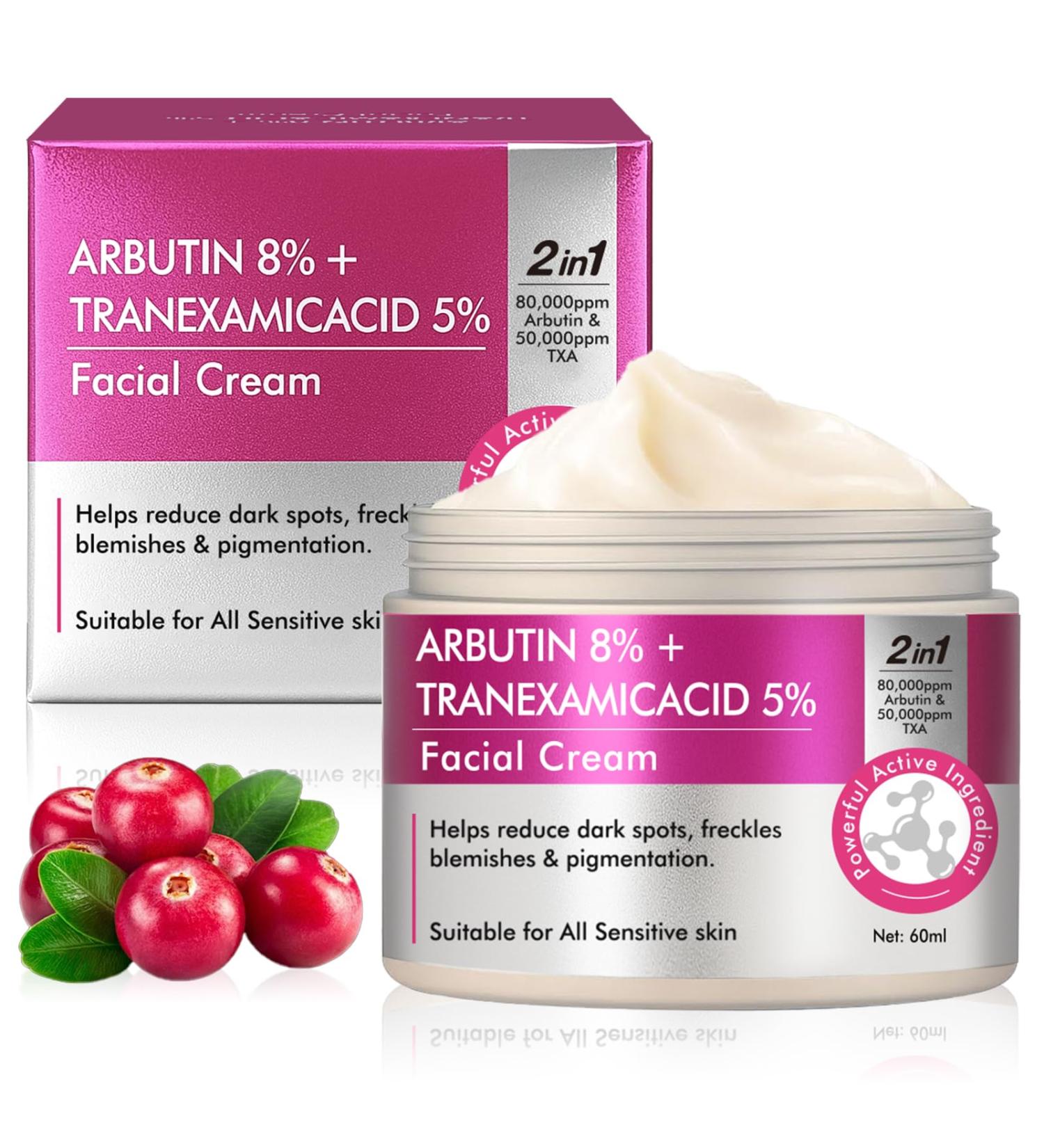 Arbutin 8% & Tranexamic Acid 5% Cream Help Fade Dark Spots Freckles Blemishes and Pigmentation Firm and Moisturize the skin 60ML - Buy Online on GoSupps.com