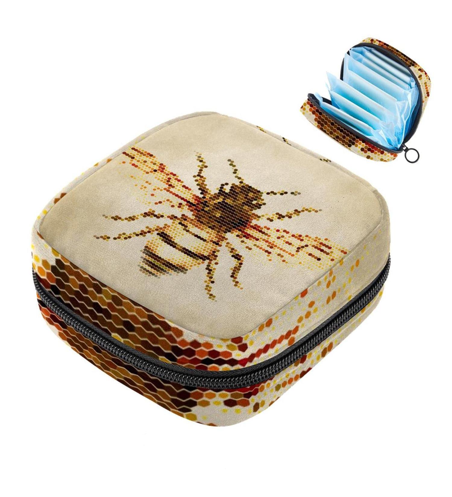 Stylish Honeybee Geometric Women's Menstrual Pad & Cup Storage Bag - Portable Zipper Pouch for Teens & Girls - Buy Online on GoSupps.com