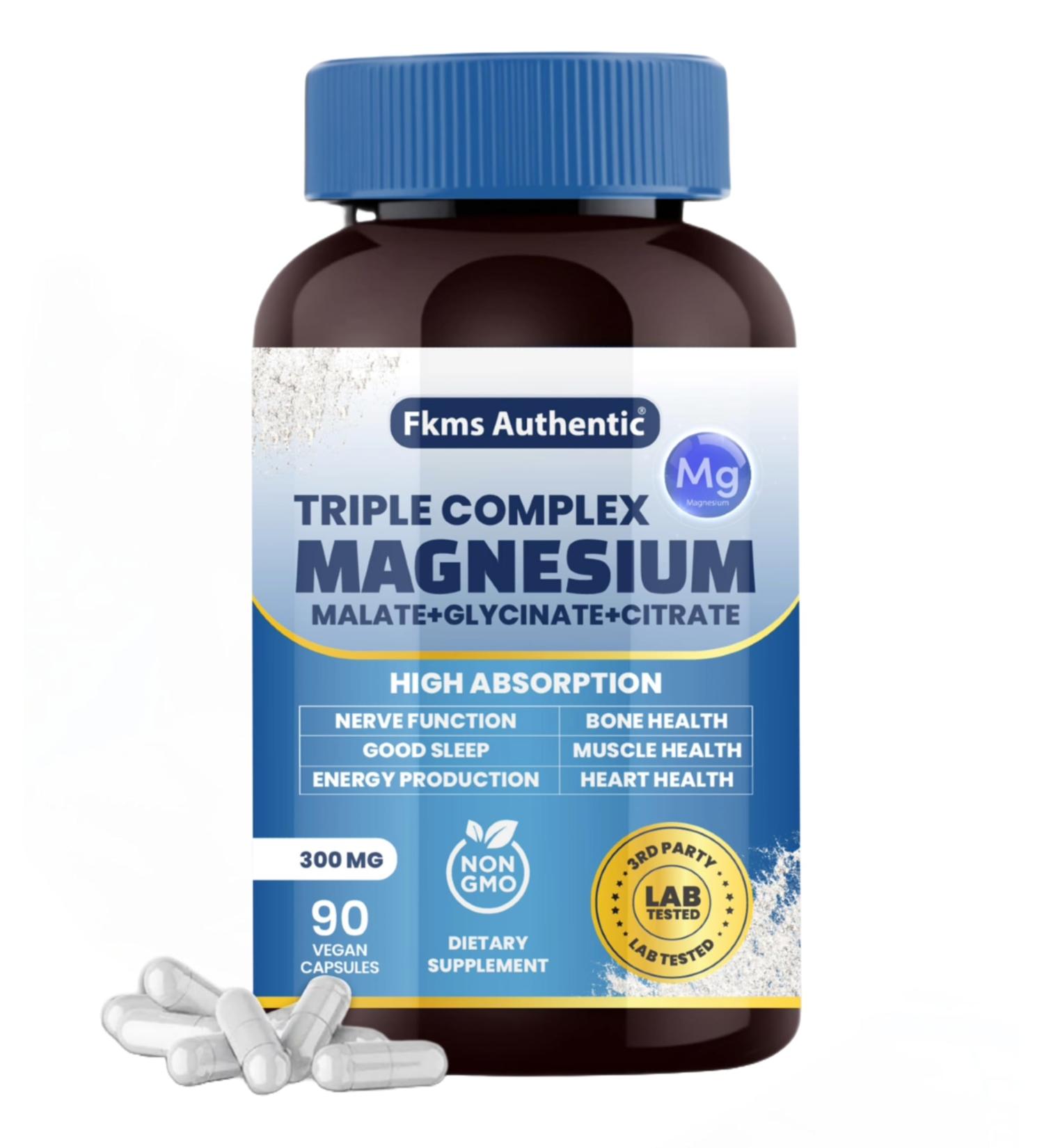 Triple Magnesium Complex Supplement 300mg | 3 in 1 Magnesium Glycinate Malate and Citrate | Vegan Non-GMO | High Absorption | 90 Capsules - Buy Online on GoSupps.com