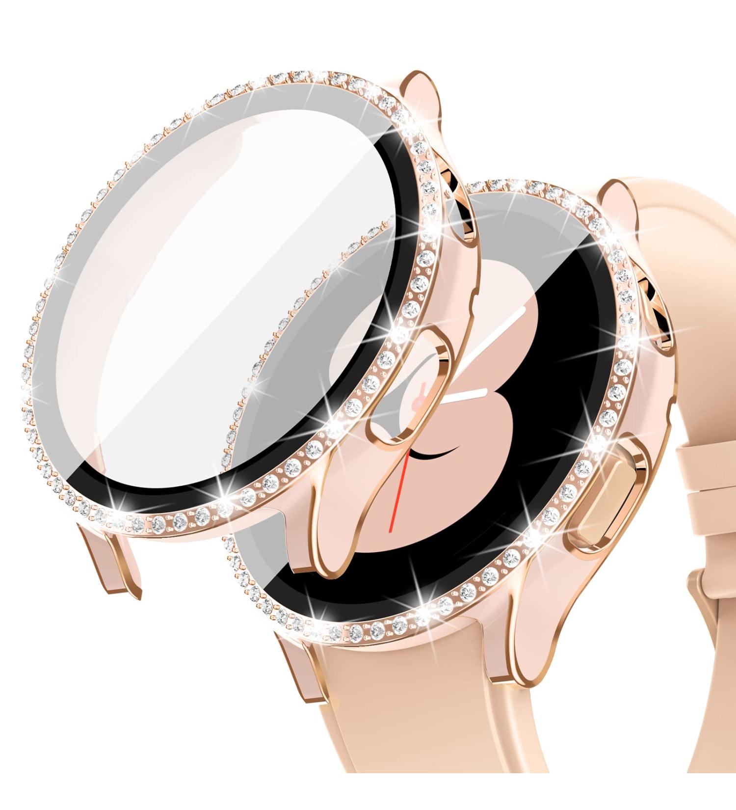 Goton Samsung Galaxy Watch 5 & 4 40mm Bling Case with Tempered Glass Film - Pink/RG Crystal Diamond Protective Cover - Accessories for Watch5 & Watch4 40mm - Buy Online on GoSupps.com