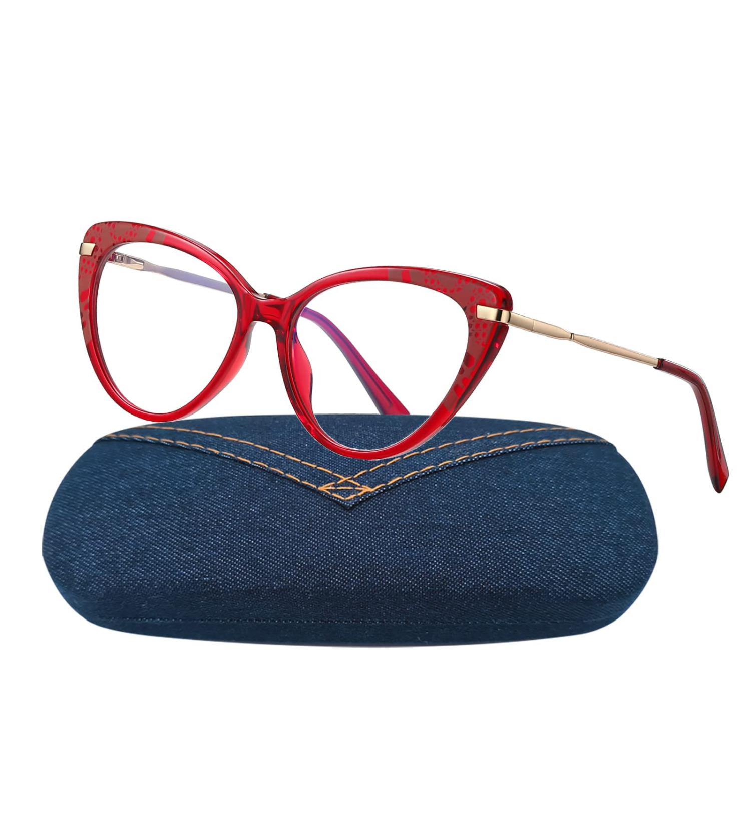 Spring Hinge Red Cateye Anti Blue Light Glasses for Women - Fashionable Big Face Gaming & Computer Eyewear - Buy Online on GoSupps.com