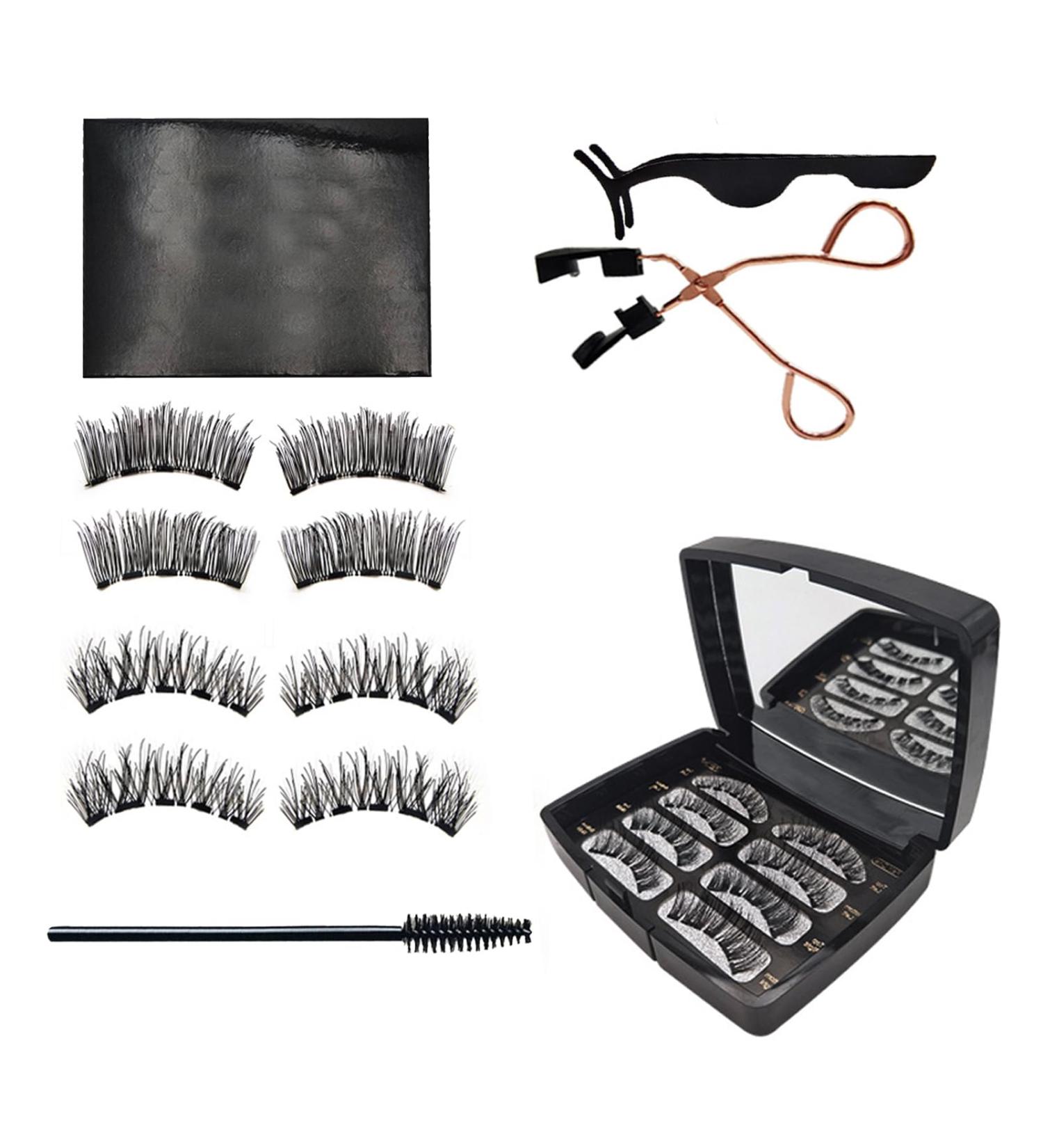 XdealCozyxc 4 Pairs Magnetic Eyelashes without Eyeliner Waterproof Reusable Magnetic Eyelashes Natural Look with Eyelash Curler - Buy Online on GoSupps.com