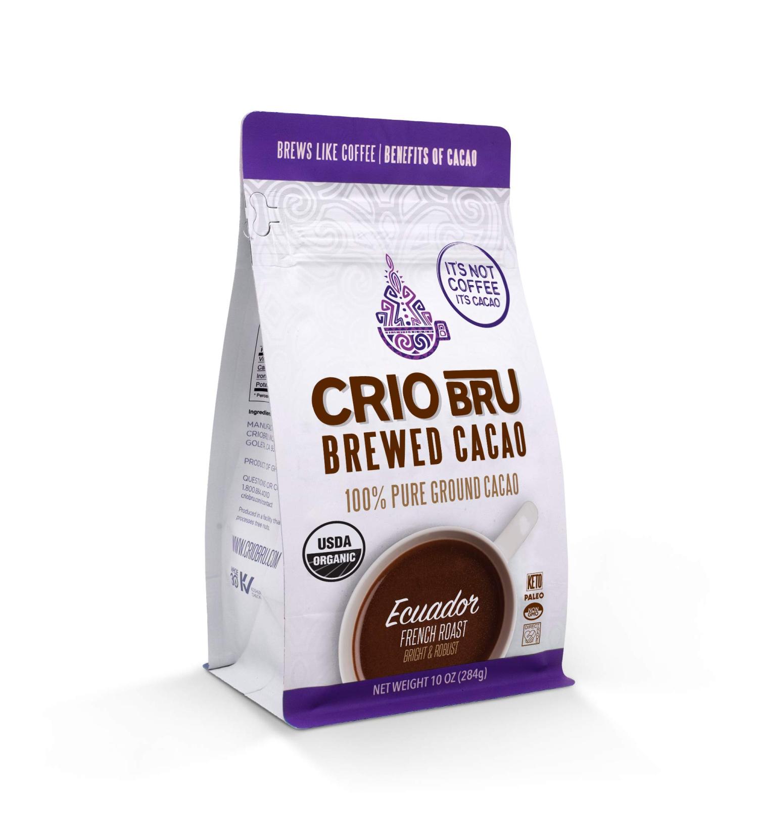 Crio Bru Ecuador French Roast 10oz Bag | Organic Healthy Cacao Drink | Herbal Tea and Coffee Substitute | 99% Caffeine Free | Gluten Free | Low Calorie Energy Drink - Buy Online on GoSupps.com