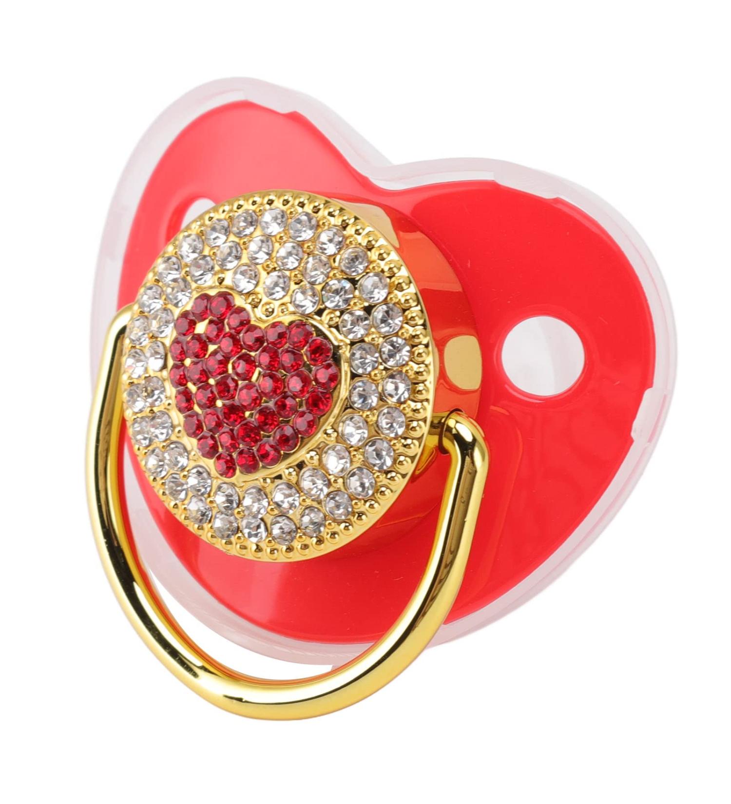 Personalized Bling Pacifier | Shiny Heart Shape Rhinestone Nipple | Perfect Newborn Gifts (Red) - Buy Online on GoSupps.com