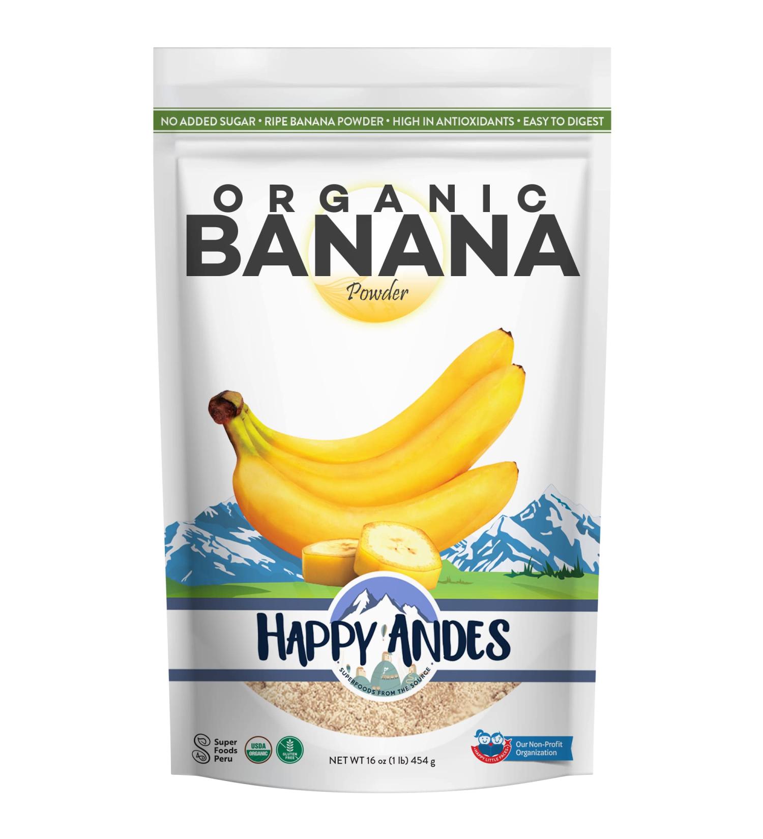 Happy Andes Organic Banana Powder 1lb - Non-GMO, USDA Organic, Gluten Free | Pure Raw Powdered Fruit for Cooking & Baking - Sweet Taste for Smoothies & Baked Goods - Buy Online on GoSupps.com