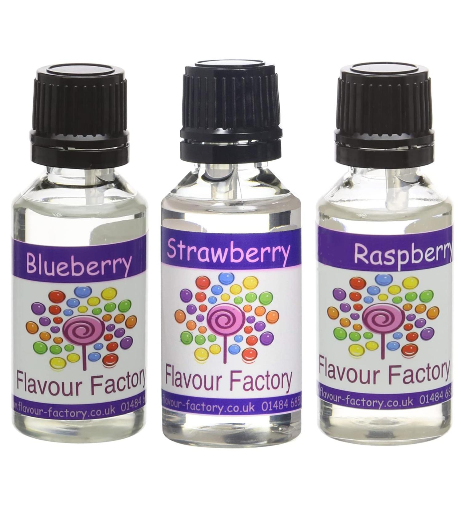 Flavour Factory DIY Flavour Concentrates for E-Liquids Blueberry Strawberry Raspberry (3 x 28.5ml) - Buy Online on GoSupps.com