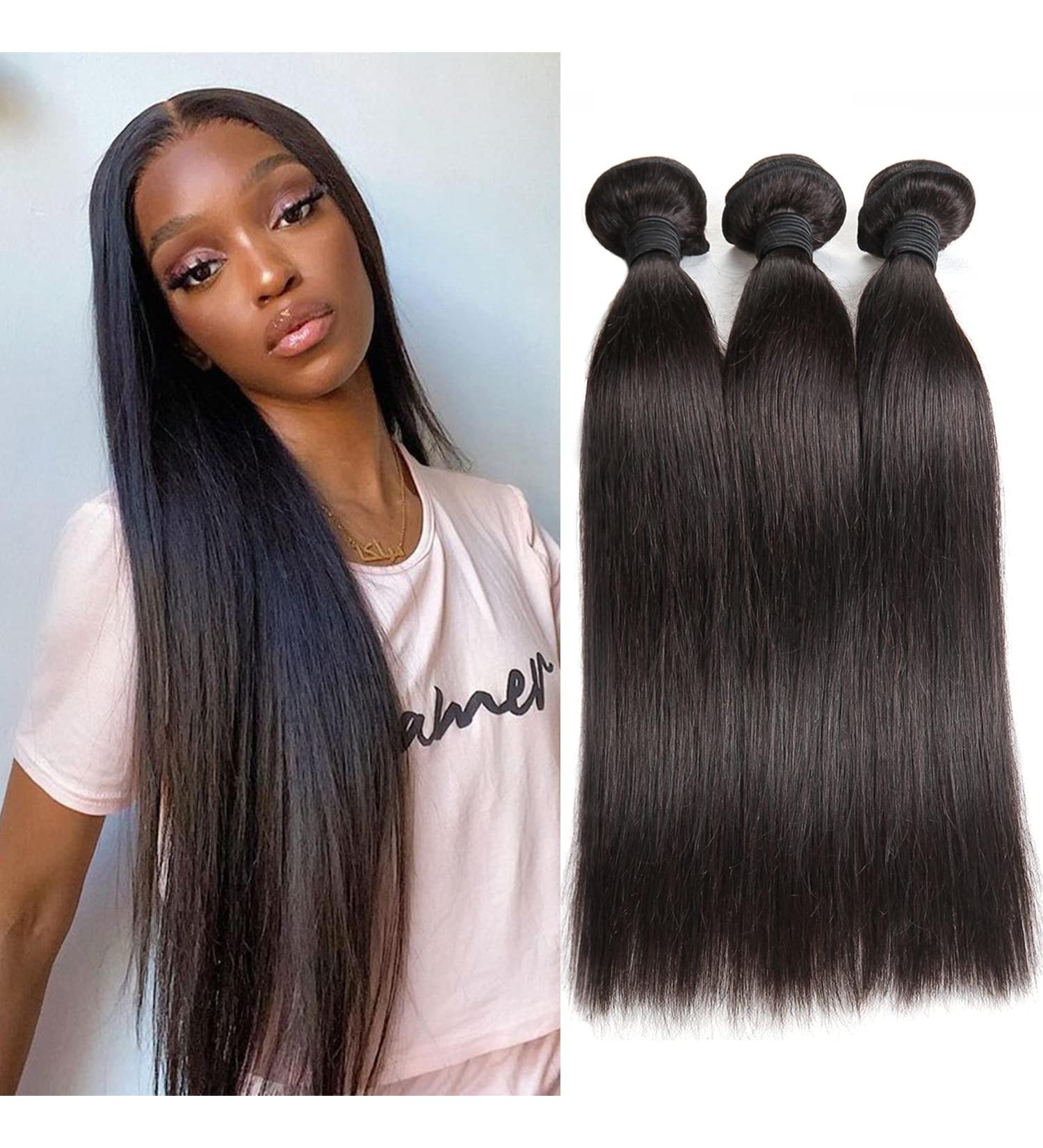 Brazilian Virgin Hair Weave Bundles - 10 12 14 Silky Straight 12A Grade Unprocessed Hair Extensions - Natural Black - 300g Total Weight - Buy Online on GoSupps.com