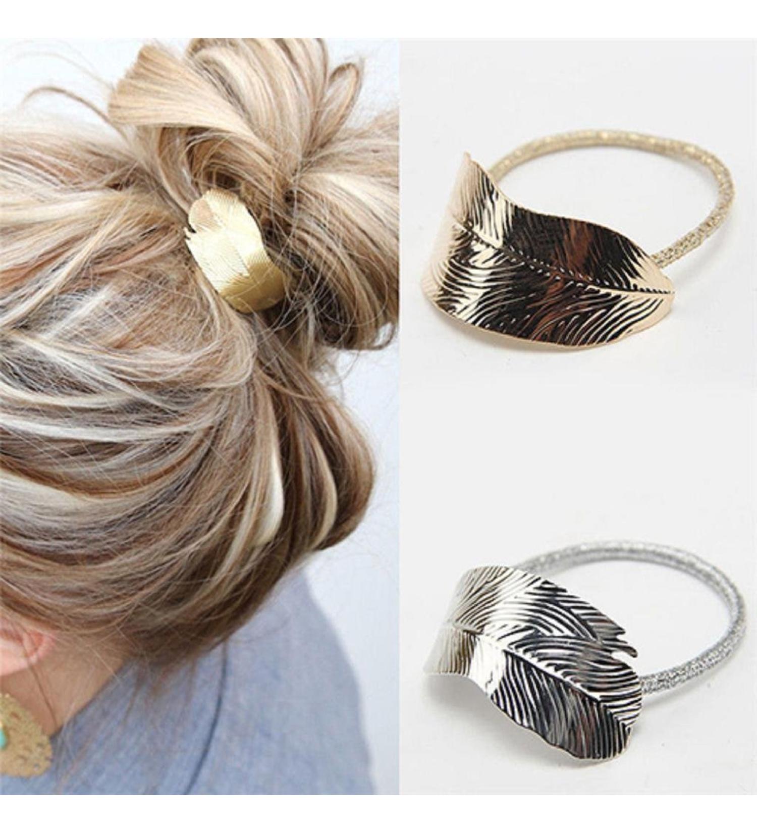 Buy Daedalus 2pcs Women Leaf Design Elastic Ponytail Holder Hair Bands - Stylish & Durable Hair Accessories for International Shipping - Buy Online on GoSupps.com