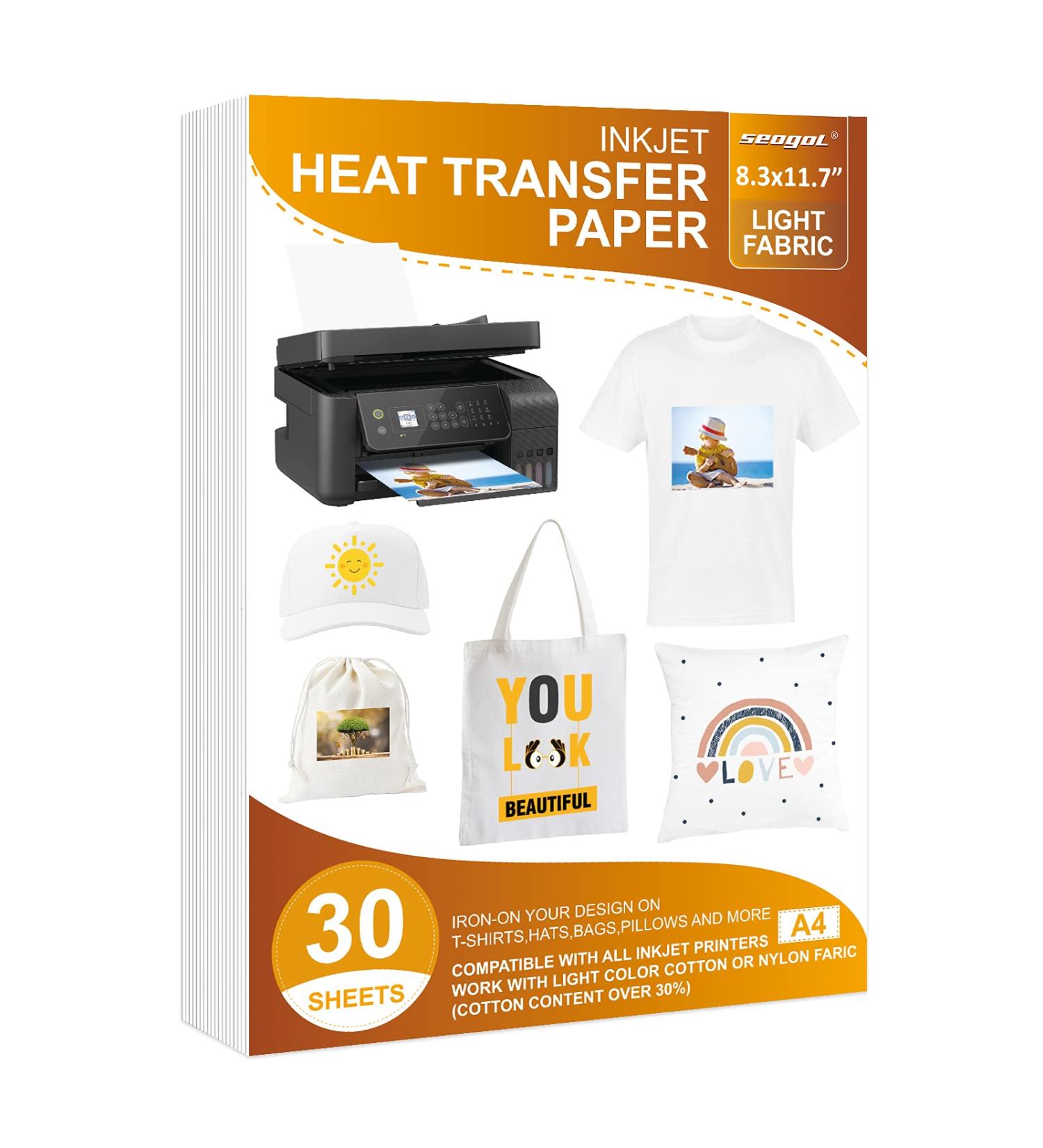30 Sheets Heat Transfer Paper for White/Light Fabric 8.3 x 11.7 - T Shirt Iron-on Transfer Paper - Inkjet Printers - Washable, No Cracking or Fading - Buy Online on GoSupps.com