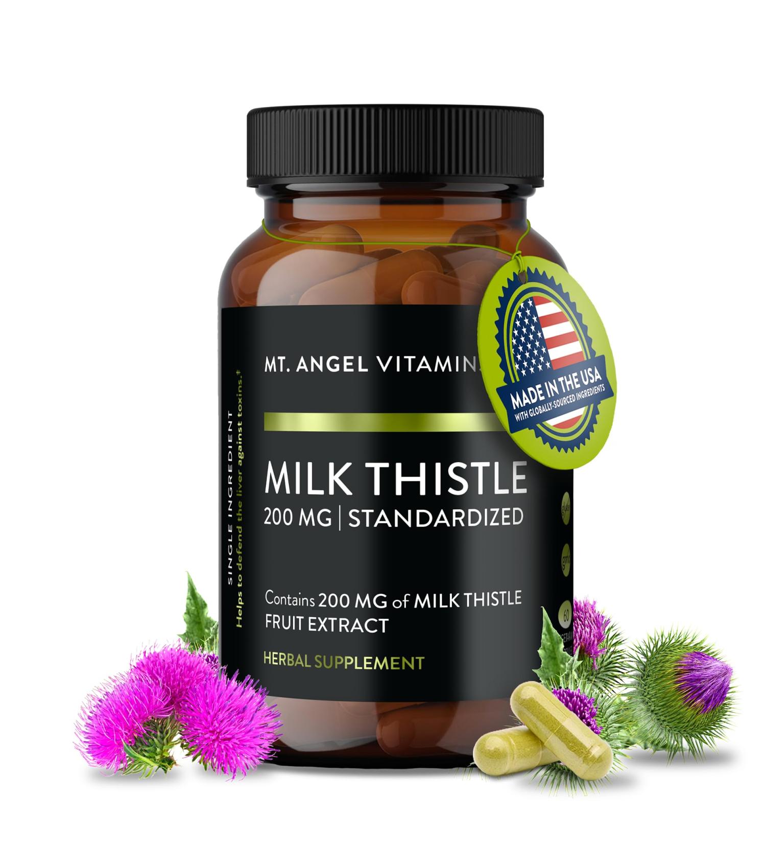 Mt. Angel Vitamins' Milk Thistle - Vegetarian Liver Support Supplement - Optimal Liver Health & Herbal Detox - Non-GMO & Gluten-Free - Made in The USA - 60 Capsules - Buy Online on GoSupps.com